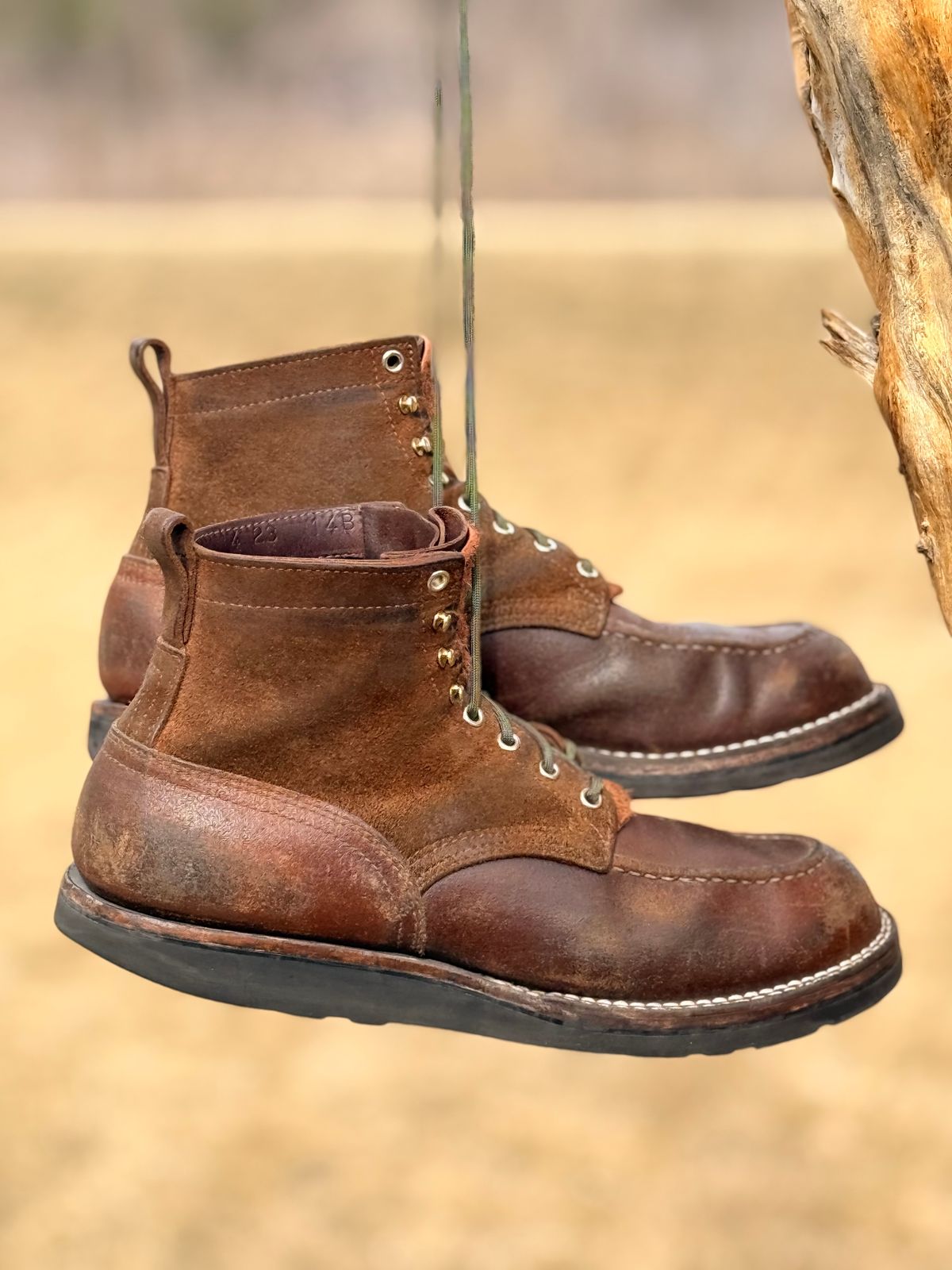 Photo by Gmetal64 on March 28, 2026 of the Nicks Moc Toe in 64 Brown Roughout Over Horween Ember Waxed Flesh.