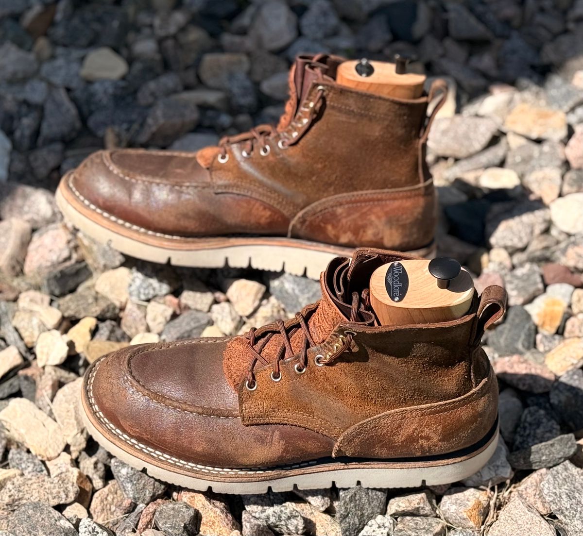 Photo by Gmetal64 on June 6, 2026 of the Nicks Moc Toe in 64 Brown Roughout Over Horween Ember Waxed Flesh.