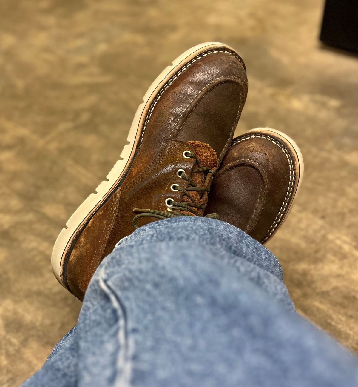 Photo by Gmetal64 on June 18, 2026 of the Nicks Moc Toe in 64 Brown Roughout Over Horween Ember Waxed Flesh.