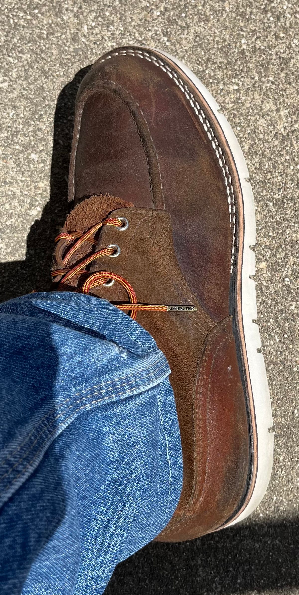 Photo by Gmetal64 on July 6, 2026 of the Nicks Moc Toe in 64 Brown Roughout Over Horween Ember Waxed Flesh.