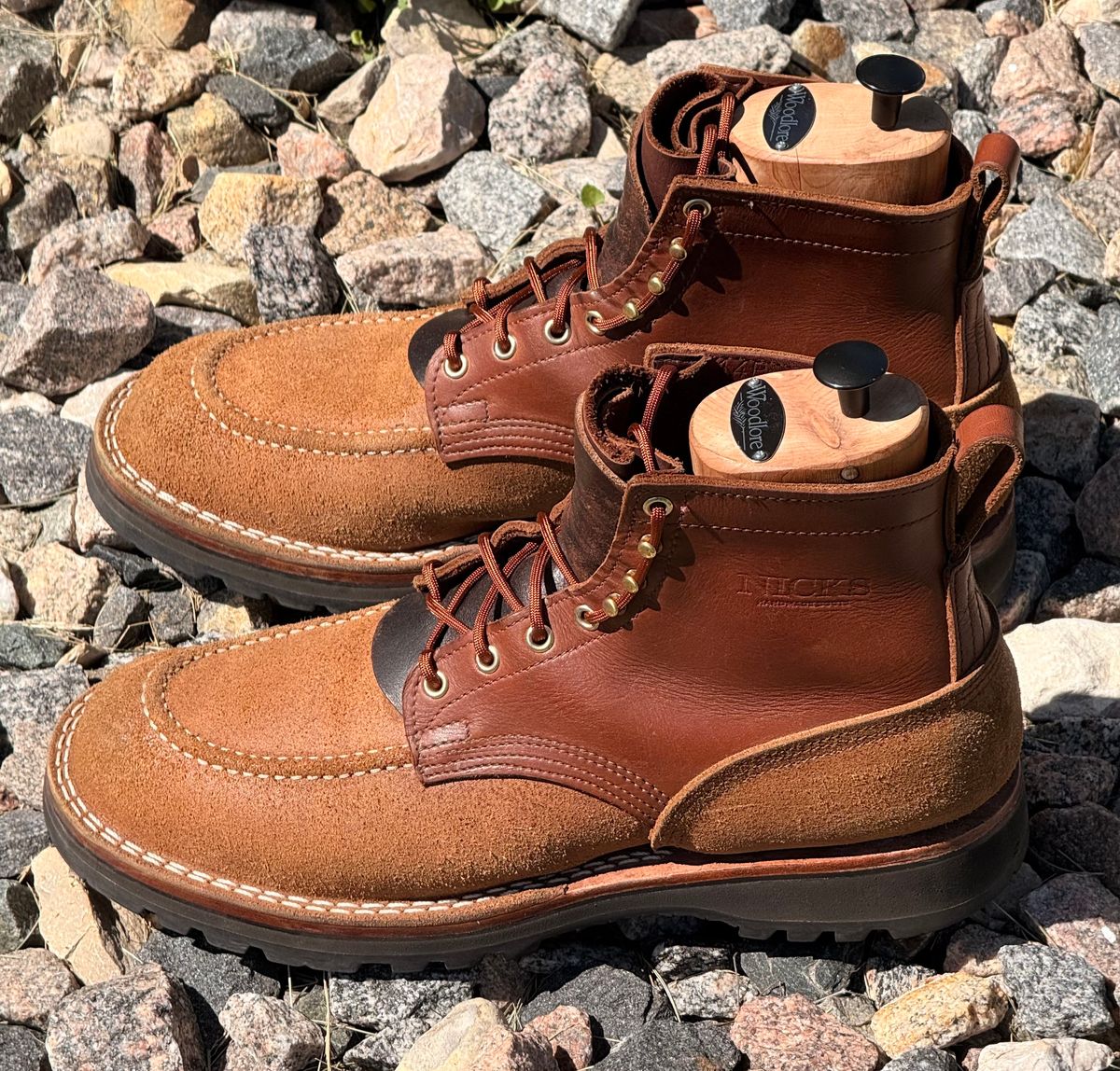 Photo by Gmetal64 on June 6, 2026 of the Nicks Nicks/ WedgeWork in Nicks 1964 Brown Smooth Over 1964 Tan Roughout.