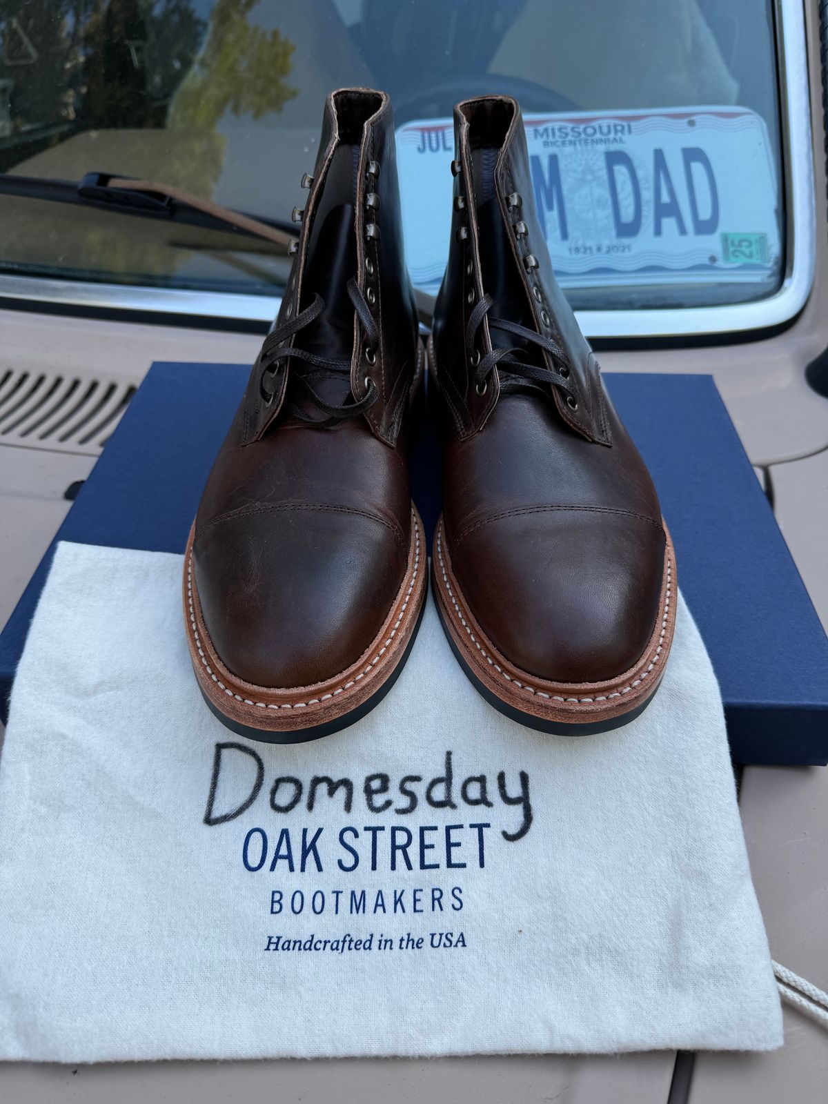Photo by missouridenimdad on October 1, 2024 of the Oak Street Bootmakers Lakeshore Boot in Horween Brown Nut Dublin.