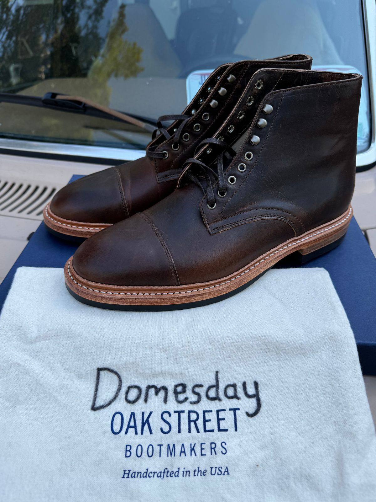 Photo by missouridenimdad on October 1, 2024 of the Oak Street Bootmakers Lakeshore Boot in Horween Brown Nut Dublin.