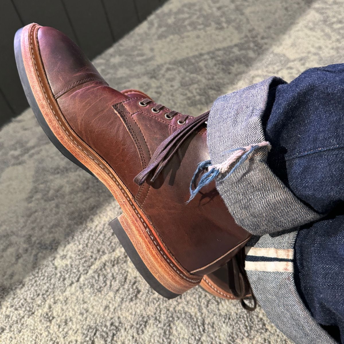 Photo by missouridenimdad on October 6, 2024 of the Oak Street Bootmakers Lakeshore Boot in Horween Brown Nut Dublin.