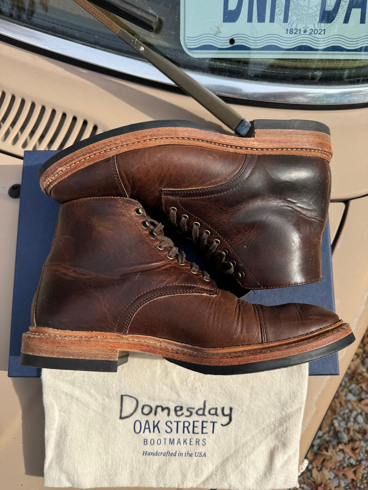 Photo by missouridenimdad on November 2, 2024 of the Oak Street Bootmakers Lakeshore Boot in Horween Brown Nut Dublin.