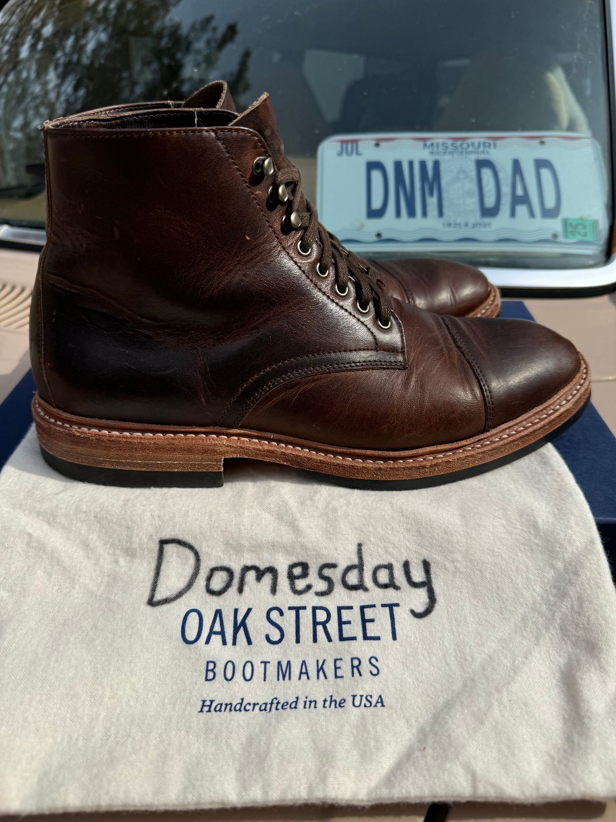 Photo by missouridenimdad on November 2, 2024 of the Oak Street Bootmakers Lakeshore Boot in Horween Brown Nut Dublin.