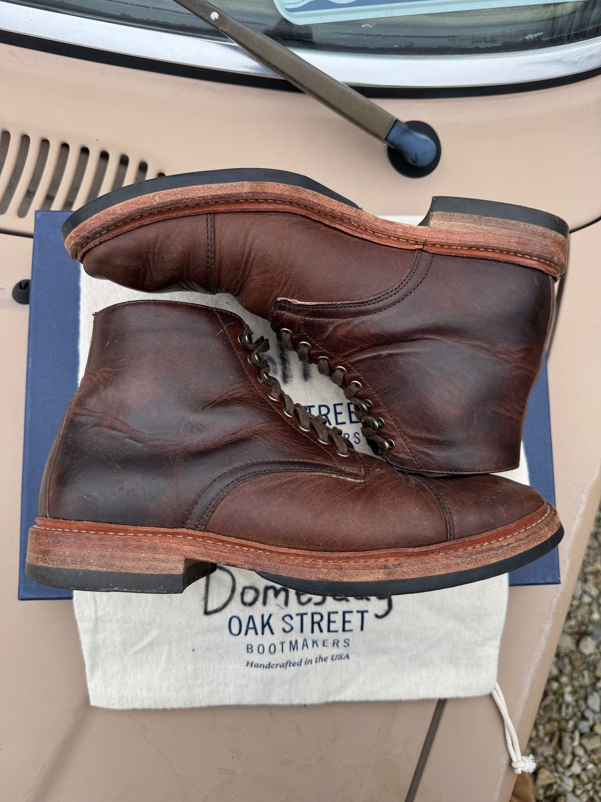 Photo by missouridenimdad on January 2, 2025 of the Oak Street Bootmakers Lakeshore Boot in Horween Brown Nut Dublin.