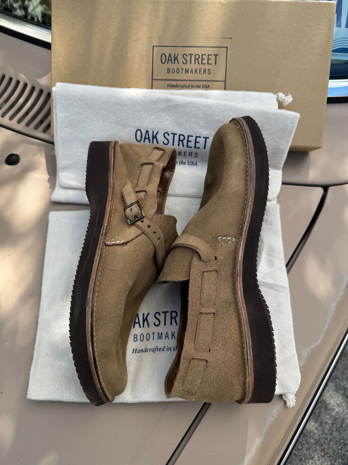 Photo by missouridenimdad on September 25, 2024 of the Oak Street Bootmakers Country Loafer in Horween Natural Chromexcel Roughout.