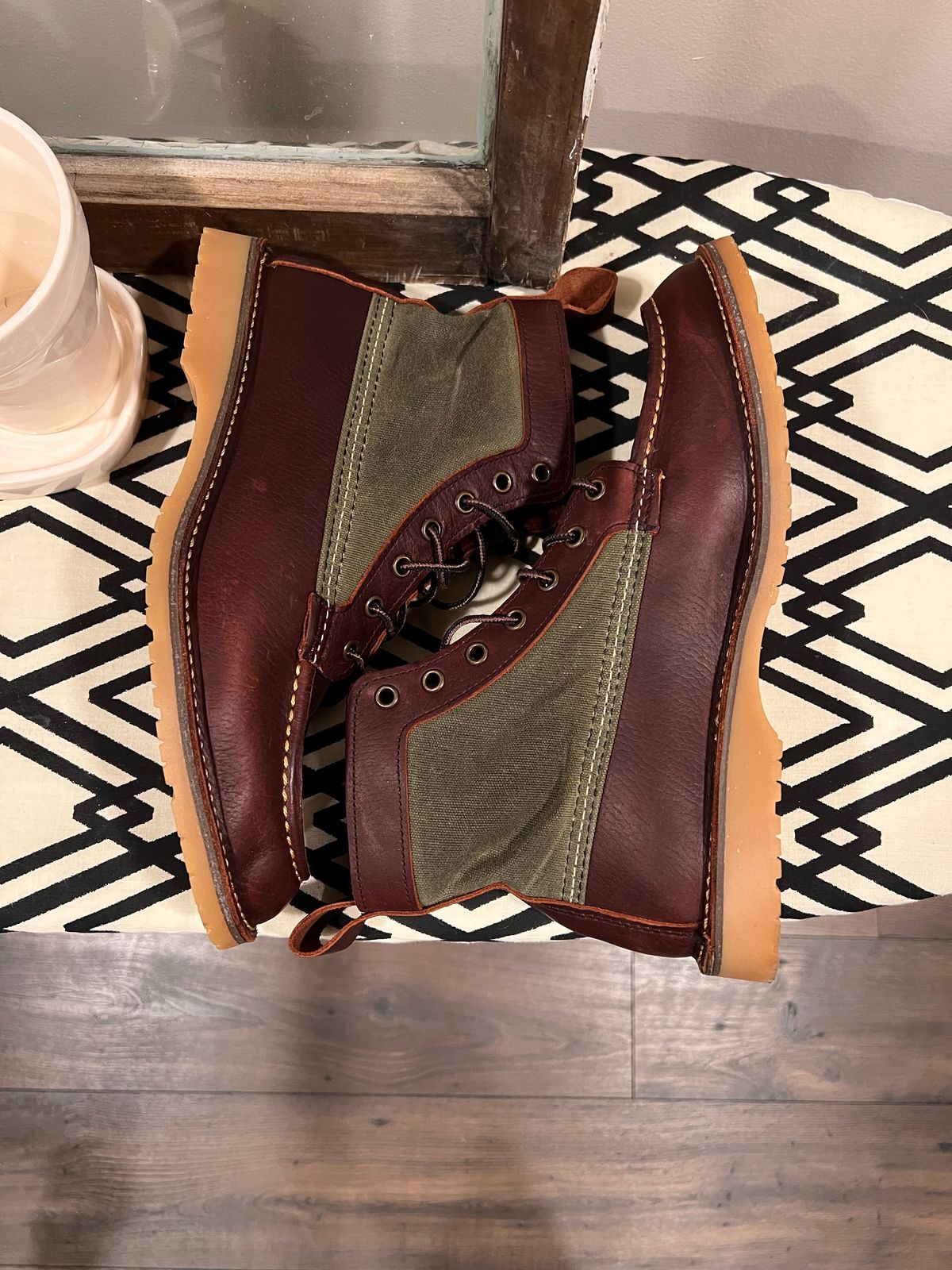 Photo by missouridenimdad on October 1, 2022 of the Red Wing Weekender Canvas Moc in Unlisted Leather.