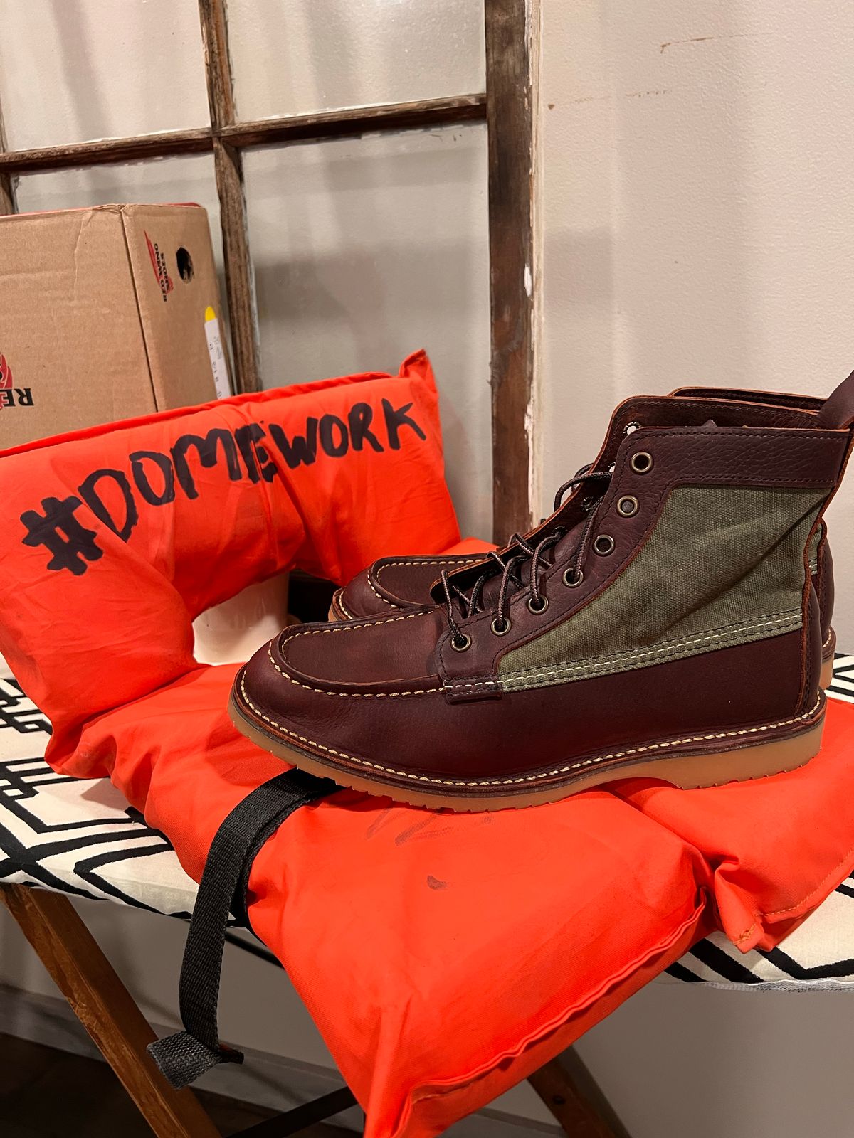 Photo by missouridenimdad on October 1, 2022 of the Red Wing Weekender Canvas Moc in Unlisted Leather.