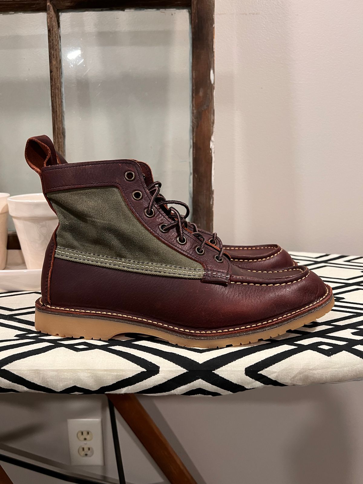 Photo by missouridenimdad on October 1, 2022 of the Red Wing Weekender Canvas Moc in Unlisted Leather.