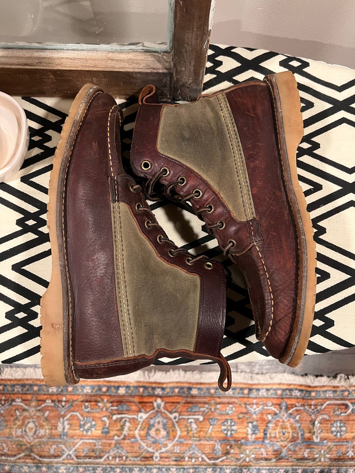 Photo by missouridenimdad on November 1, 2022 of the Red Wing Weekender Canvas Moc in Unlisted Leather.