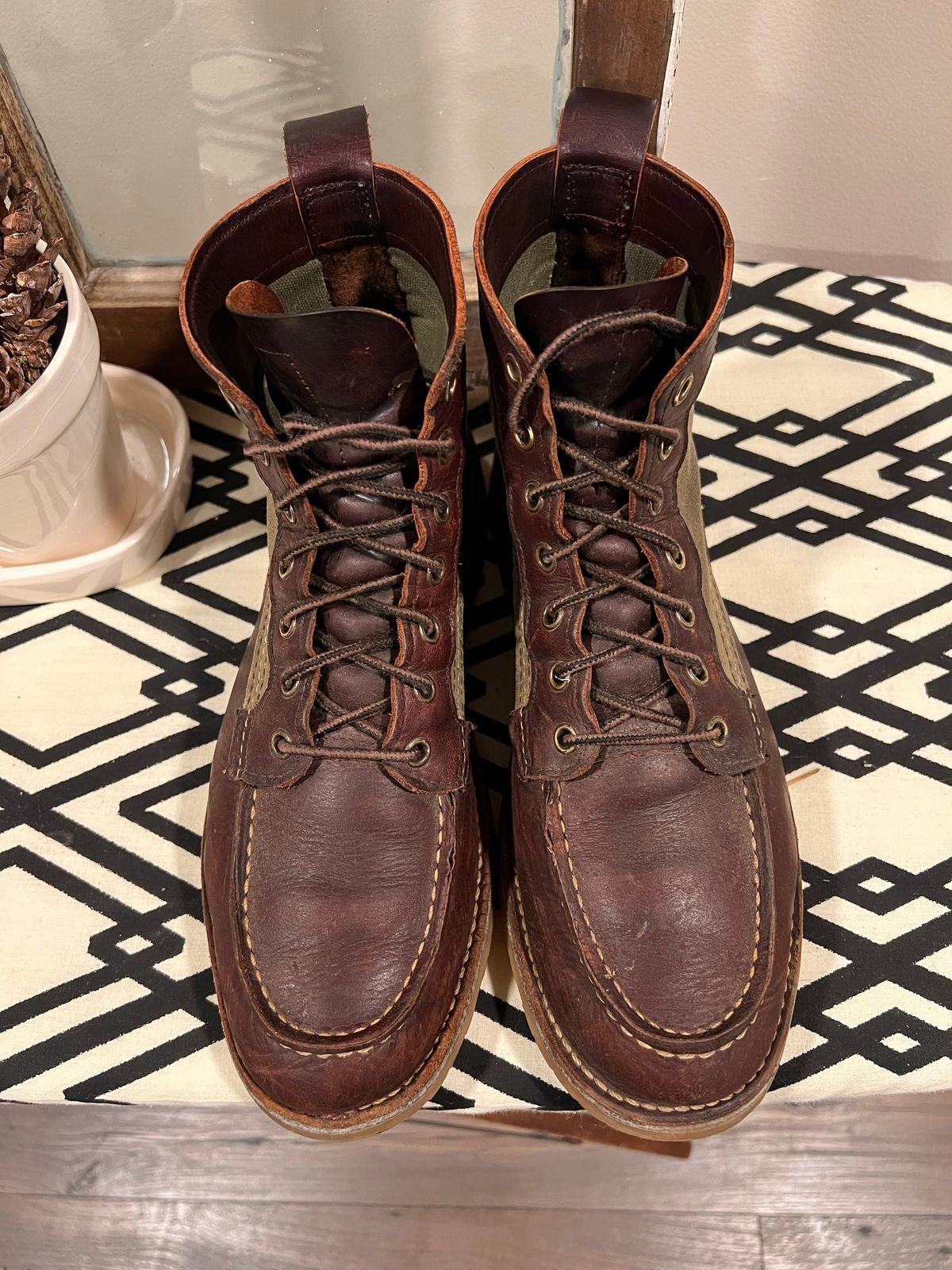 Photo by missouridenimdad on November 1, 2022 of the Red Wing Weekender Canvas Moc in Unlisted Leather.