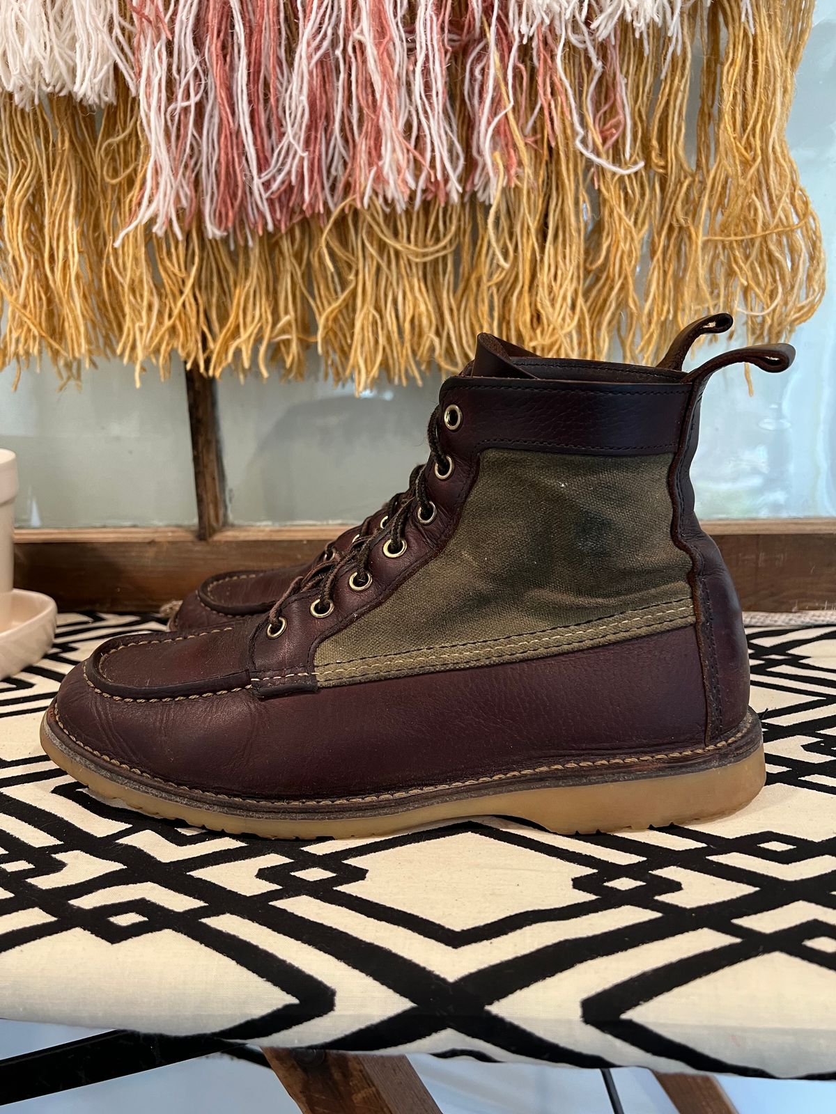 Photo by missouridenimdad on January 1, 2023 of the Red Wing Weekender Canvas Moc in Unlisted Leather.