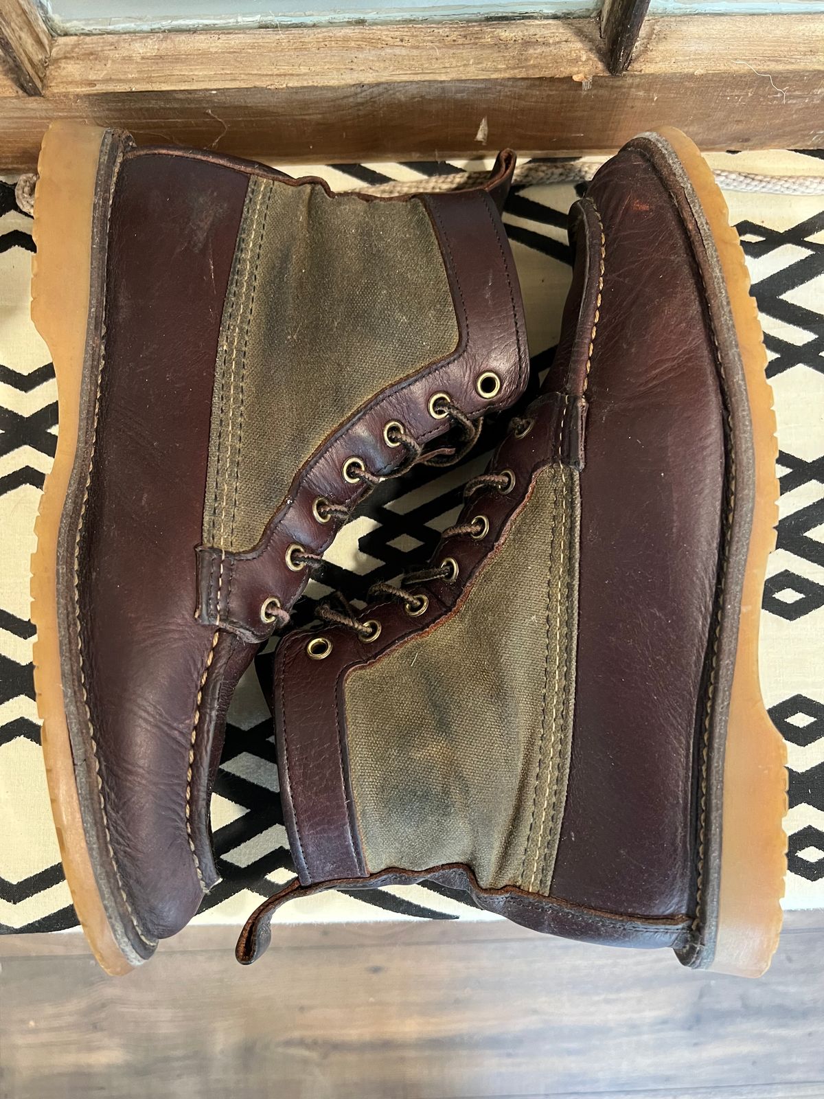 Photo by missouridenimdad on January 1, 2023 of the Red Wing Weekender Canvas Moc in Unlisted Leather.