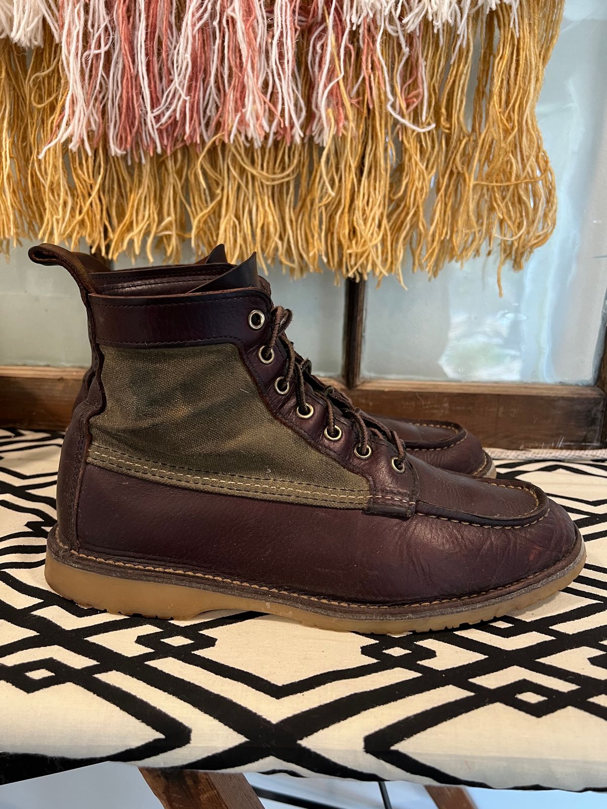 Photo by missouridenimdad on January 1, 2023 of the Red Wing Weekender Canvas Moc in Unlisted Leather.