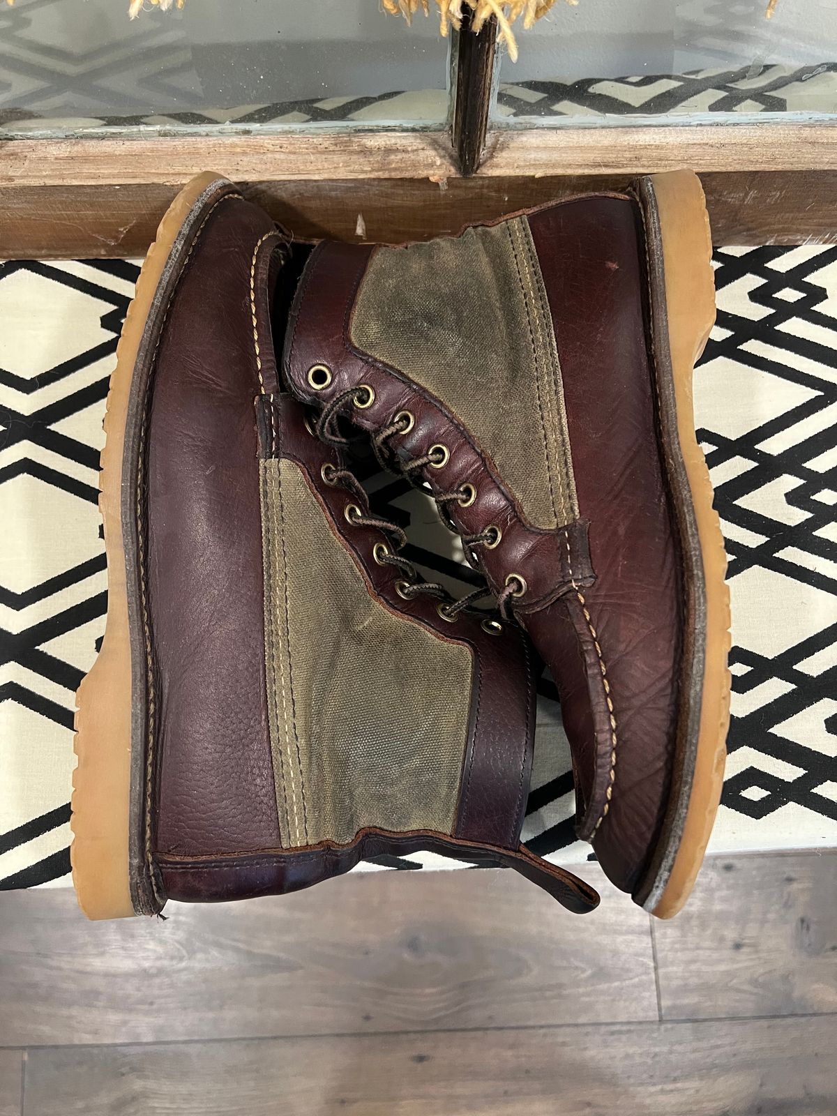 Photo by missouridenimdad on February 1, 2023 of the Red Wing Weekender Canvas Moc in Unlisted Leather.