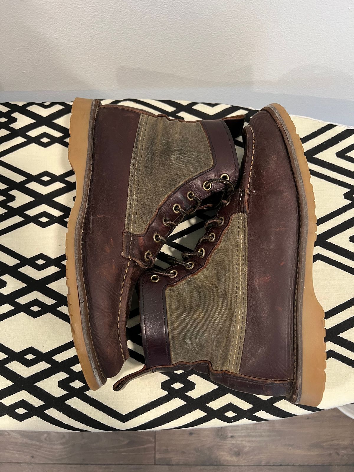 Photo by missouridenimdad on March 1, 2023 of the Red Wing Weekender Canvas Moc in Unlisted Leather.