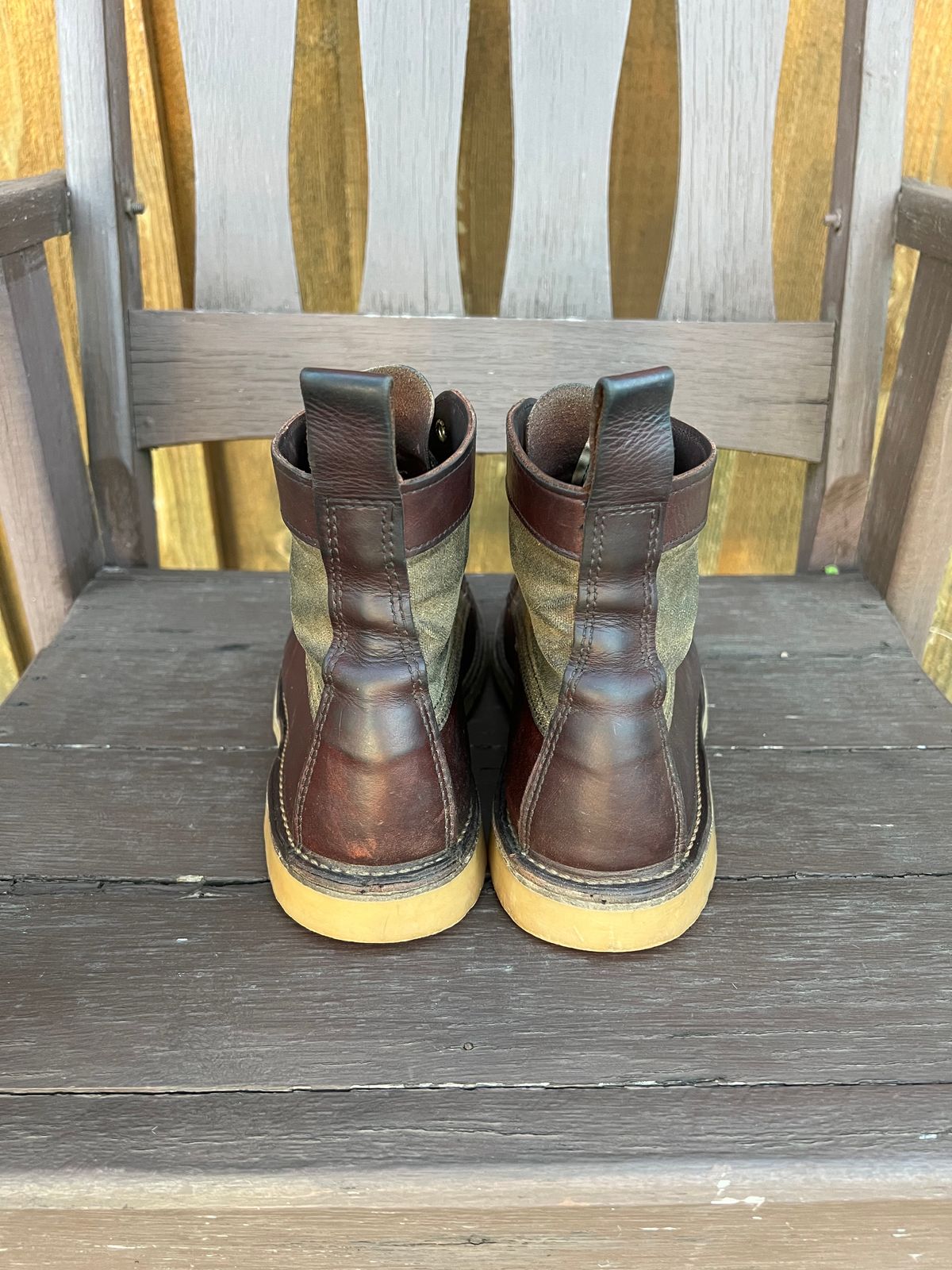 Photo by missouridenimdad on April 3, 2023 of the Red Wing Weekender Canvas Moc in Unlisted Leather.