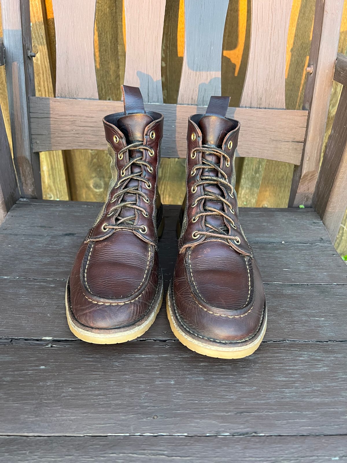 Photo by missouridenimdad on April 3, 2023 of the Red Wing Weekender Canvas Moc in Unlisted Leather.