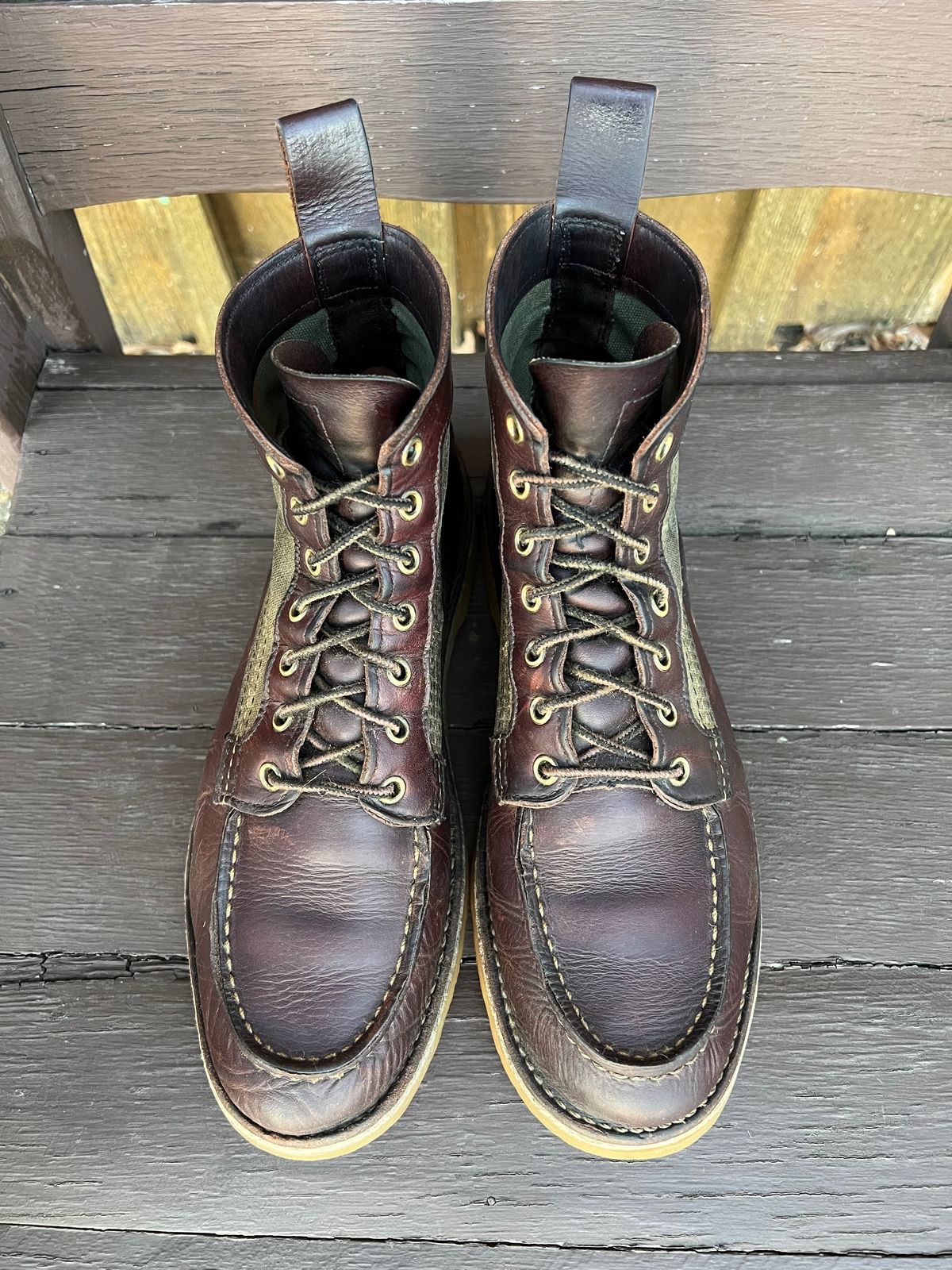 Photo by missouridenimdad on April 3, 2023 of the Red Wing Weekender Canvas Moc in Unlisted Leather.