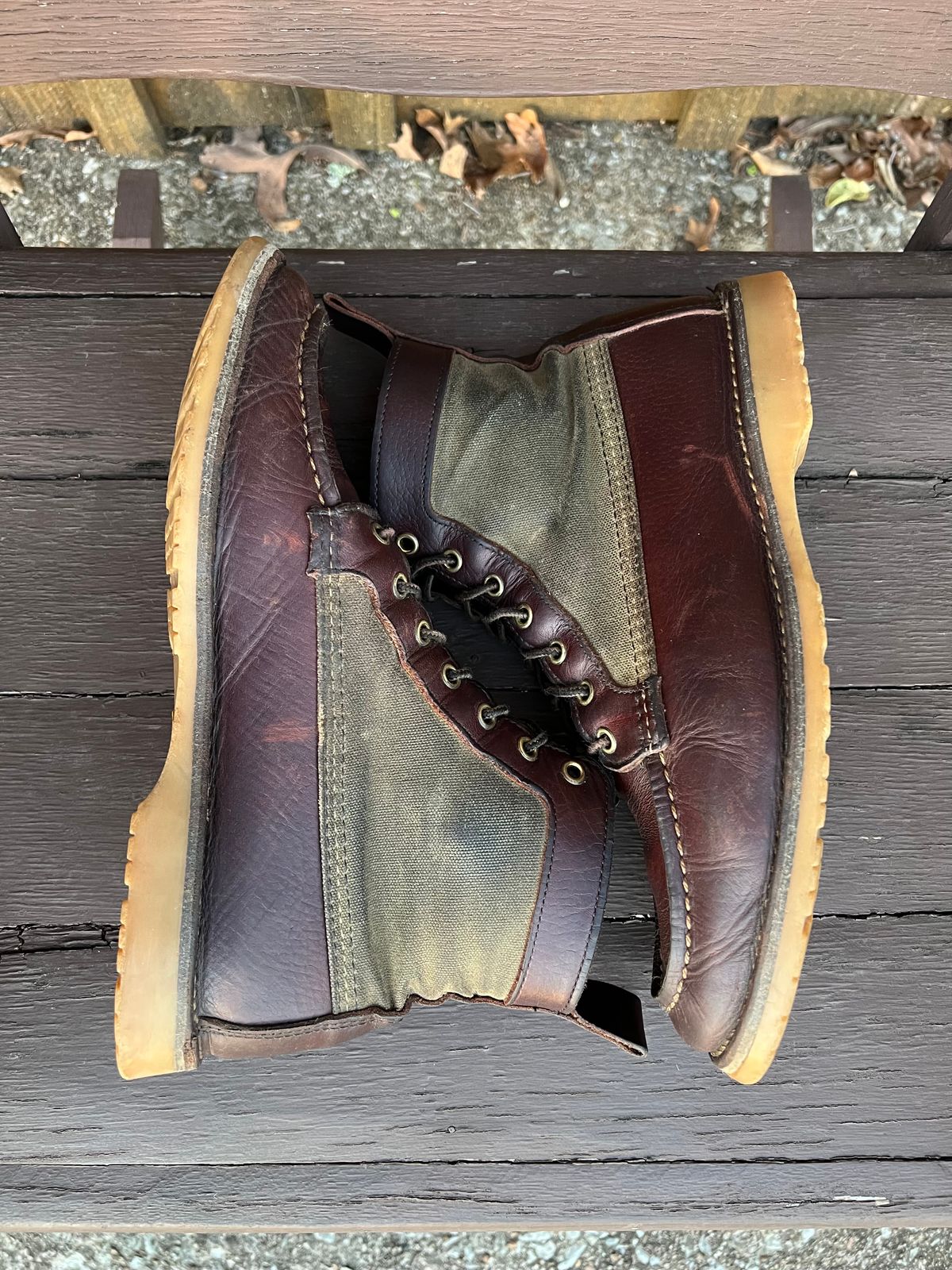 Photo by missouridenimdad on April 11, 2023 of the Red Wing Weekender Canvas Moc in Unlisted Leather.