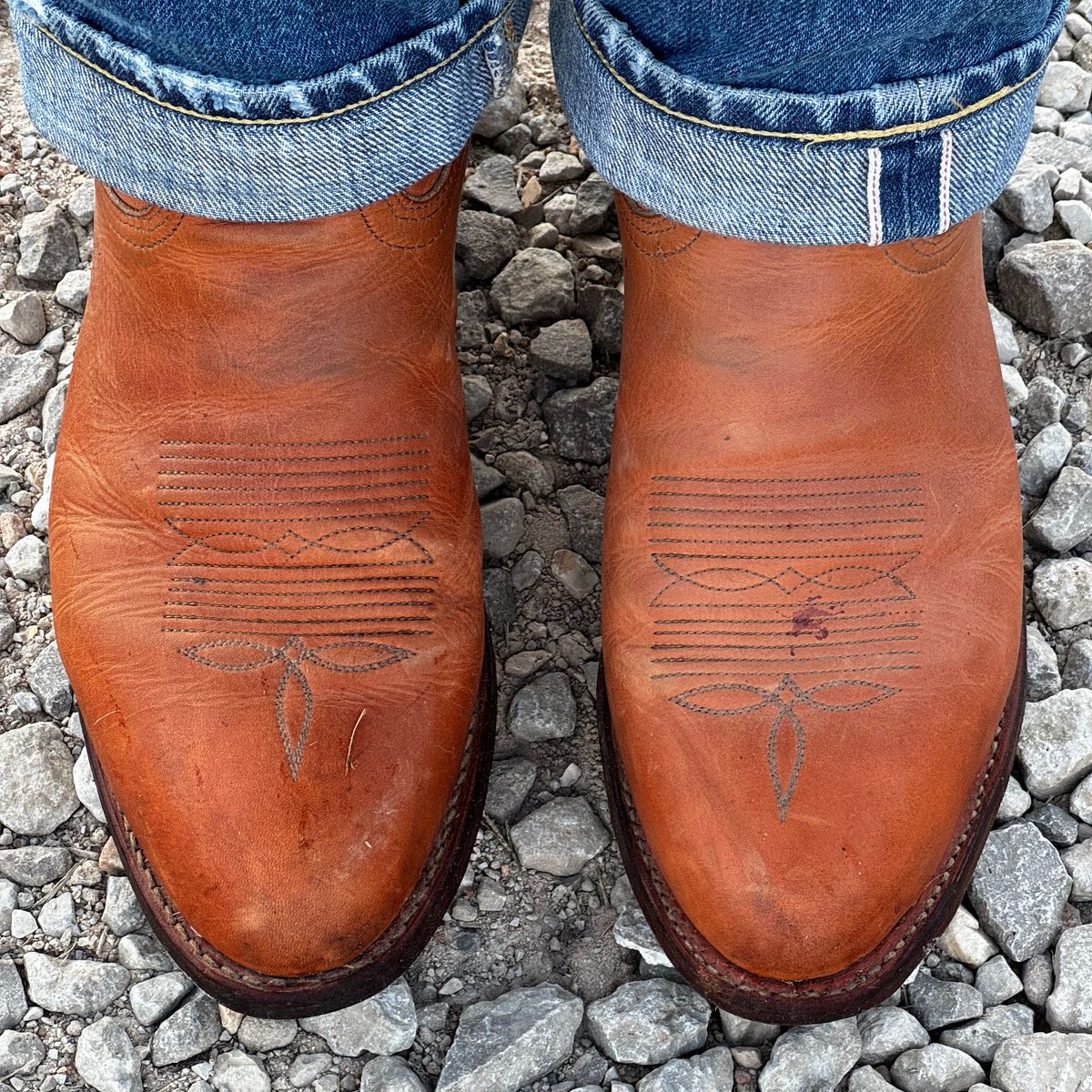 Photo by missouridenimdad on July 4, 2026 of the Pearl Boot Company Mens Roper Heel in Horween Natural Derby.