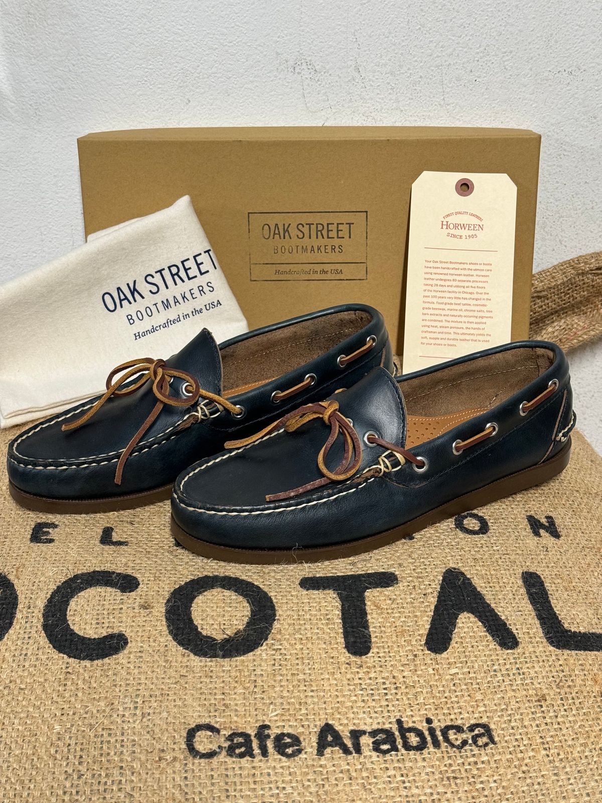 Photo by missouridenimdad on May 31, 2024 of the Oak Street Bootmakers Camp Moc in Horween Navy Chromexcel.