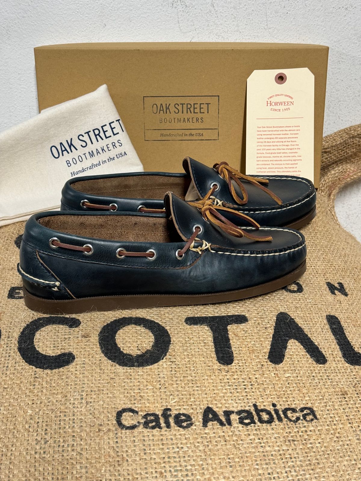 Photo by missouridenimdad on May 31, 2024 of the Oak Street Bootmakers Camp Moc in Horween Navy Chromexcel.