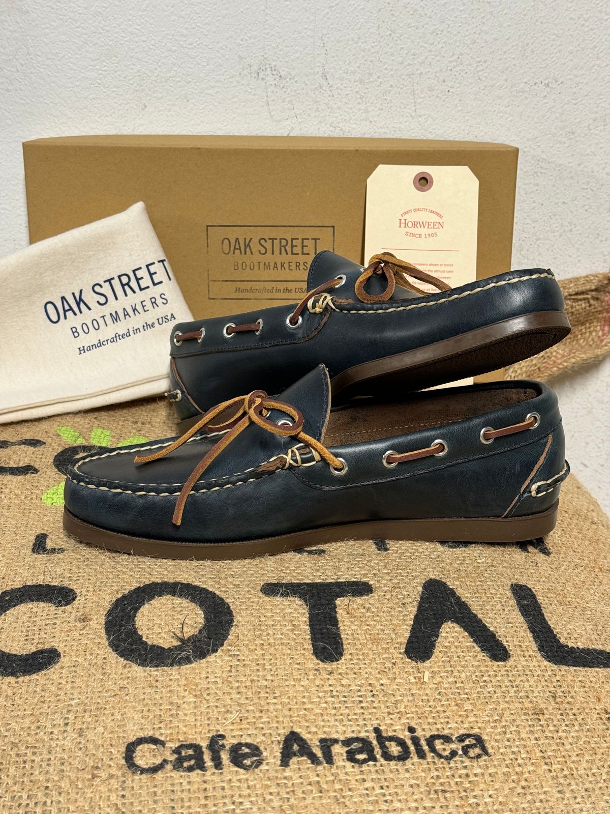 Photo by missouridenimdad on May 31, 2024 of the Oak Street Bootmakers Camp Moc in Horween Navy Chromexcel.