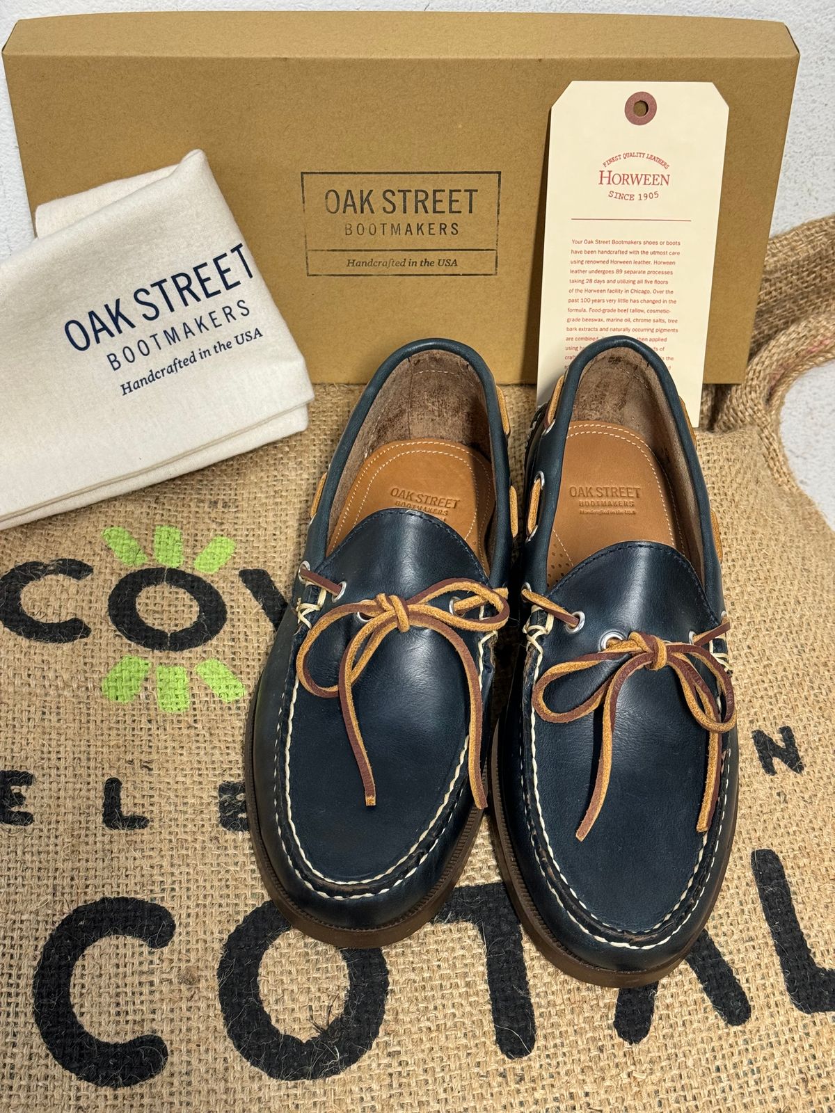 Photo by missouridenimdad on May 31, 2024 of the Oak Street Bootmakers Camp Moc in Horween Navy Chromexcel.