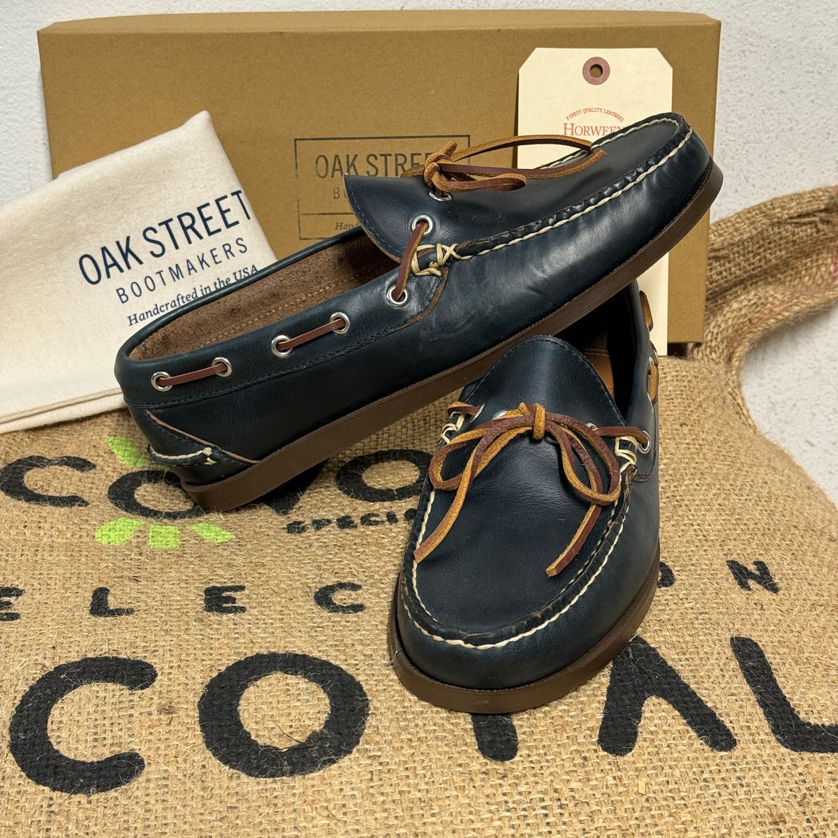 Photo by missouridenimdad on May 31, 2024 of the Oak Street Bootmakers Camp Moc in Horween Navy Chromexcel.