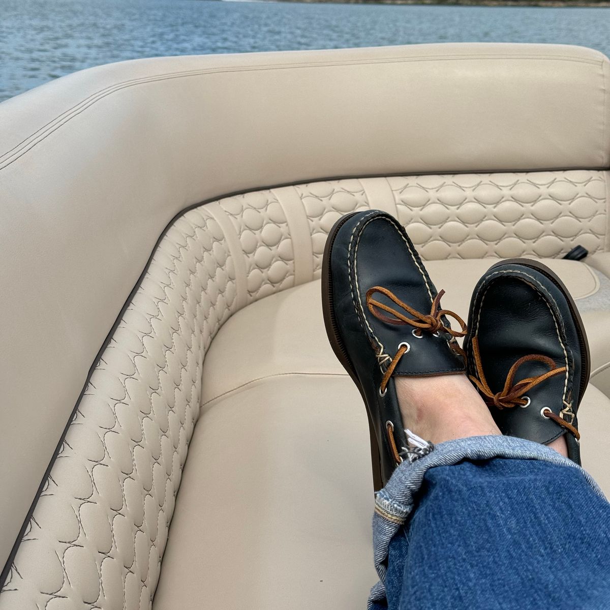 Photo by missouridenimdad on June 6, 2024 of the Oak Street Bootmakers Camp Moc in Horween Navy Chromexcel.