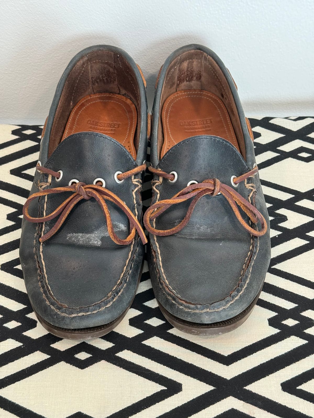 Photo by missouridenimdad on June 26, 2024 of the Oak Street Bootmakers Camp Moc in Horween Navy Chromexcel.