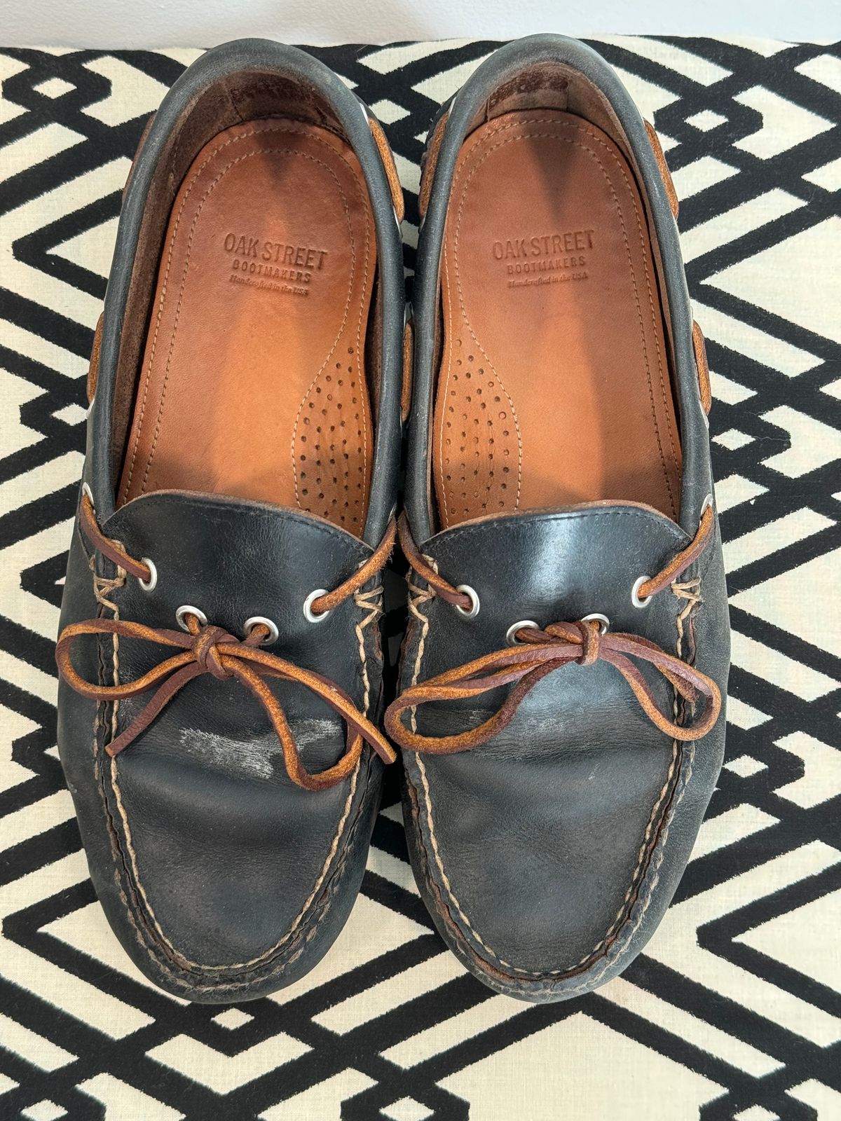 Photo by missouridenimdad on June 26, 2024 of the Oak Street Bootmakers Camp Moc in Horween Navy Chromexcel.