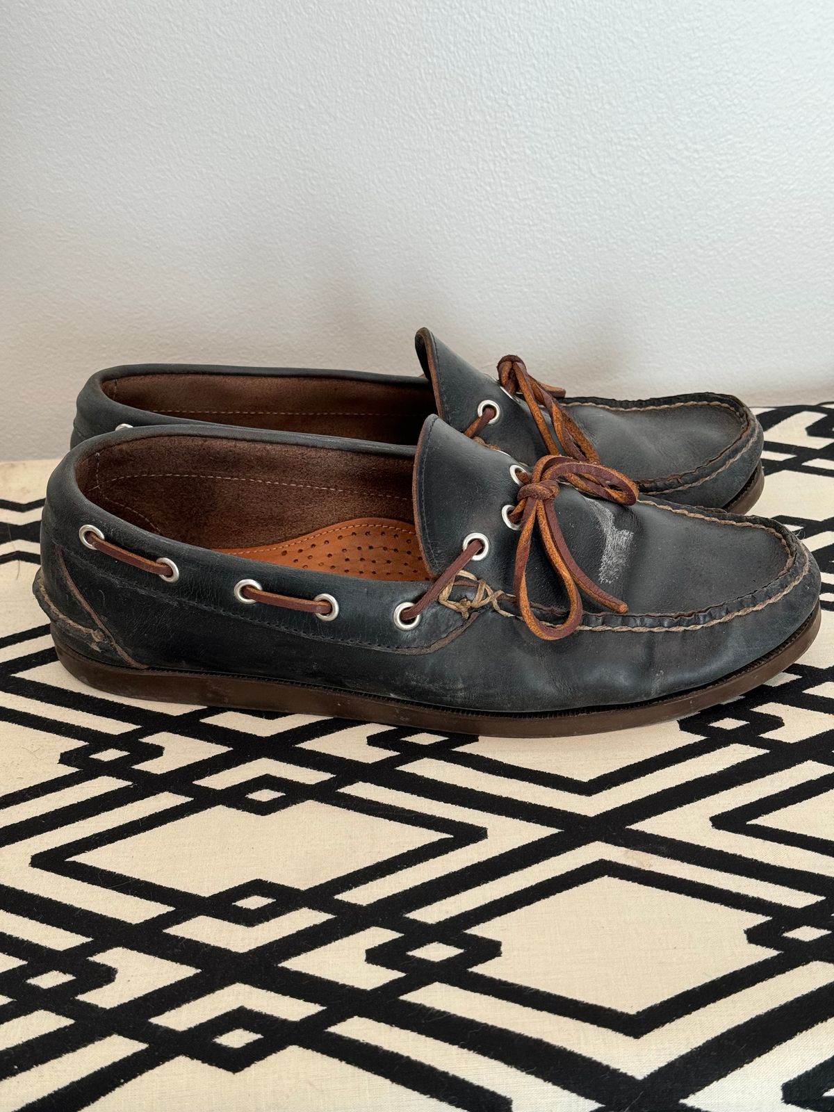 Photo by missouridenimdad on June 26, 2024 of the Oak Street Bootmakers Camp Moc in Horween Navy Chromexcel.