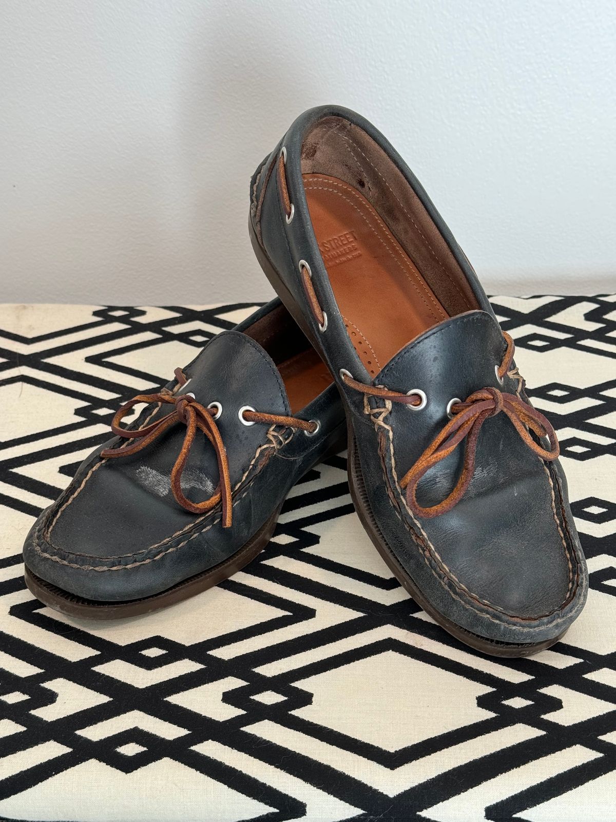 Photo by missouridenimdad on June 26, 2024 of the Oak Street Bootmakers Camp Moc in Horween Navy Chromexcel.