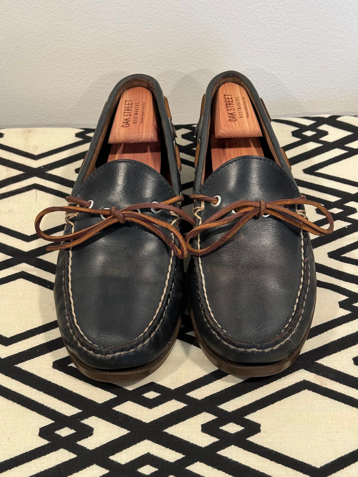 Photo by missouridenimdad on June 27, 2024 of the Oak Street Bootmakers Camp Moc in Horween Navy Chromexcel.