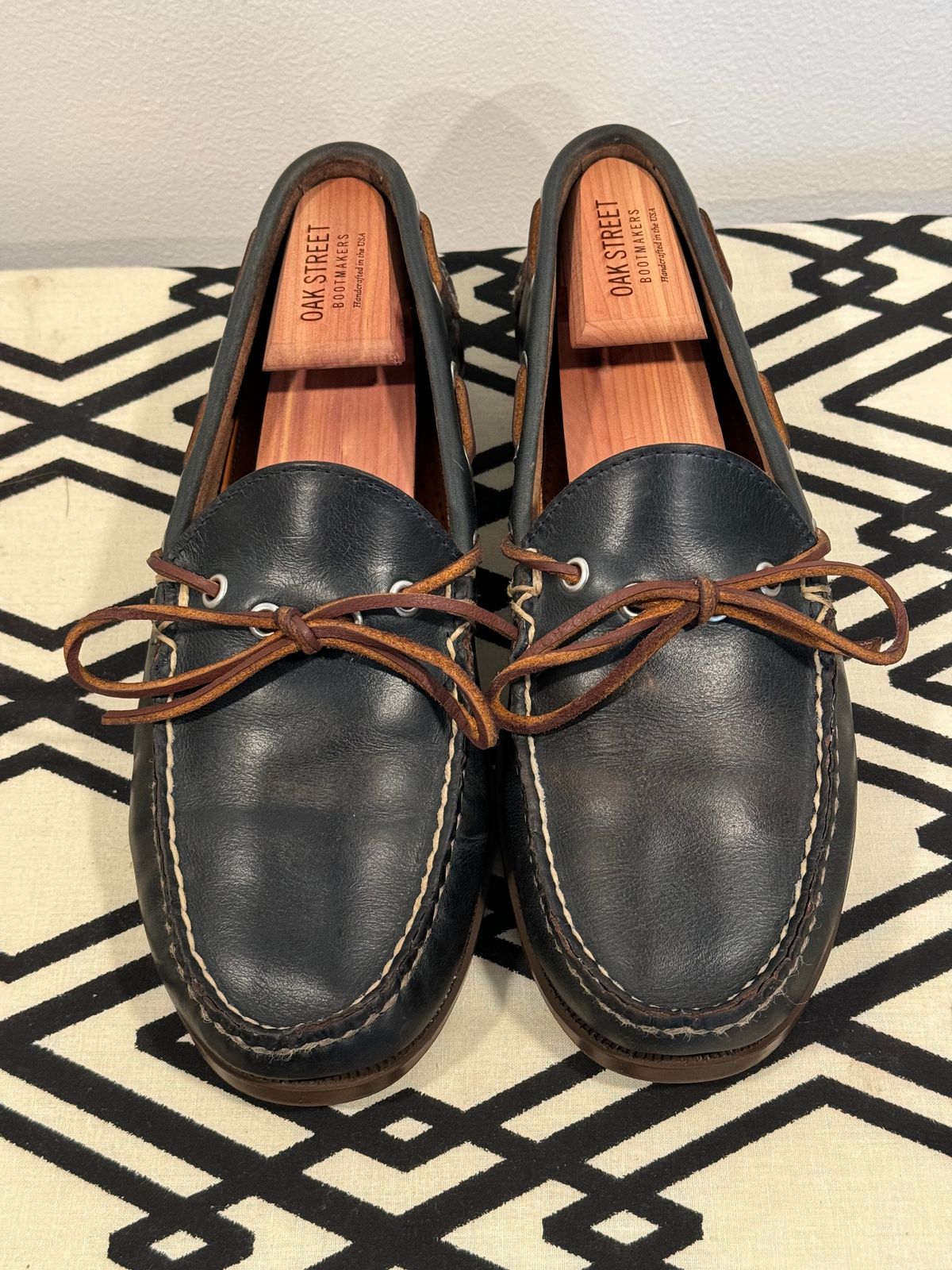 Photo by missouridenimdad on June 27, 2024 of the Oak Street Bootmakers Camp Moc in Horween Navy Chromexcel.