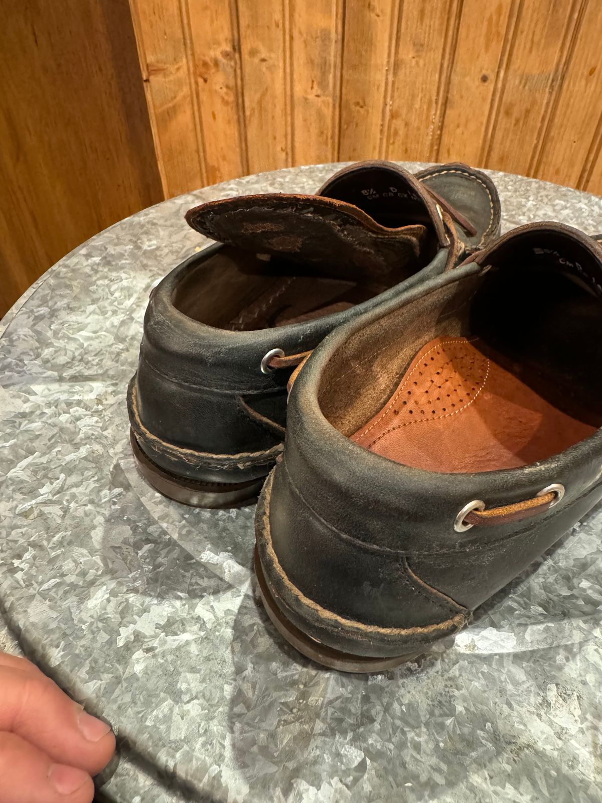 Photo by missouridenimdad on July 24, 2024 of the Oak Street Bootmakers Camp Moc in Horween Navy Chromexcel.