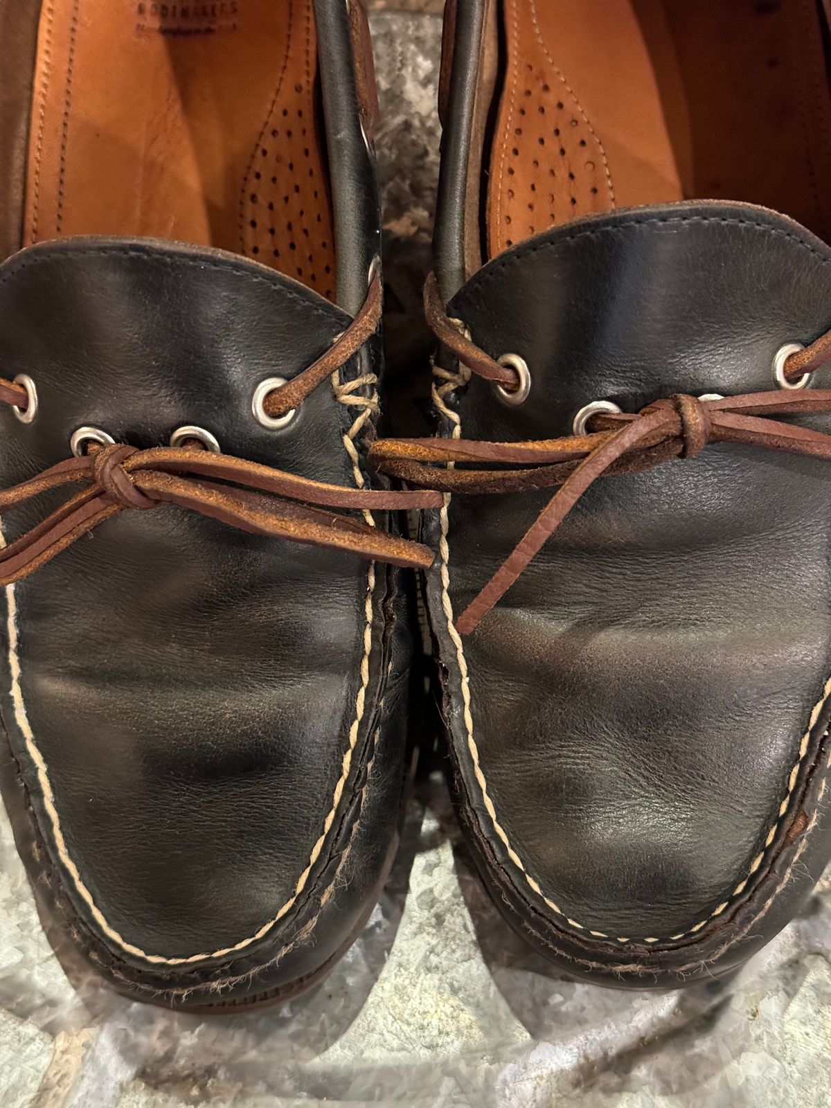 Photo by missouridenimdad on July 25, 2024 of the Oak Street Bootmakers Camp Moc in Horween Navy Chromexcel.