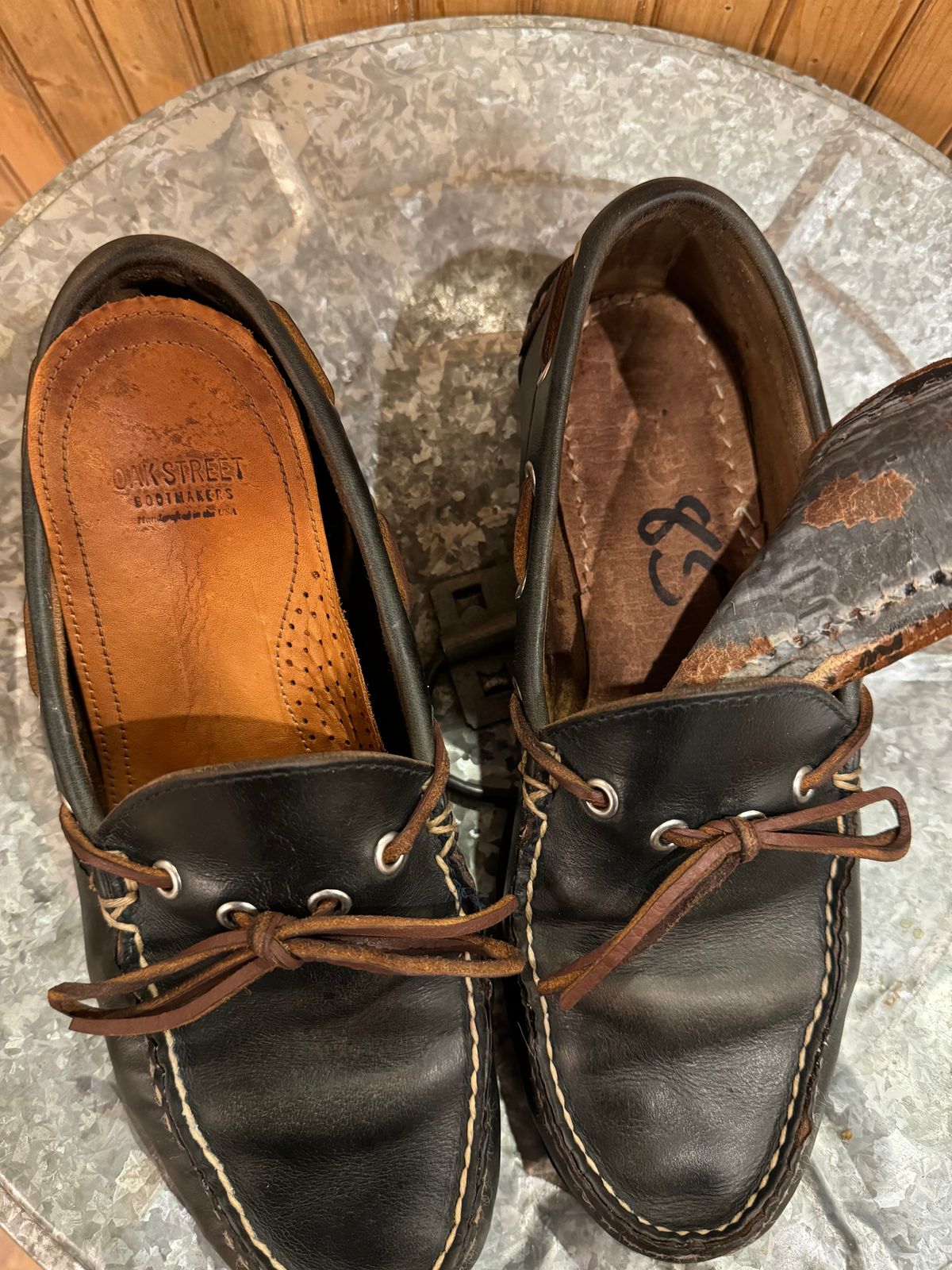 Photo by missouridenimdad on July 25, 2024 of the Oak Street Bootmakers Camp Moc in Horween Navy Chromexcel.