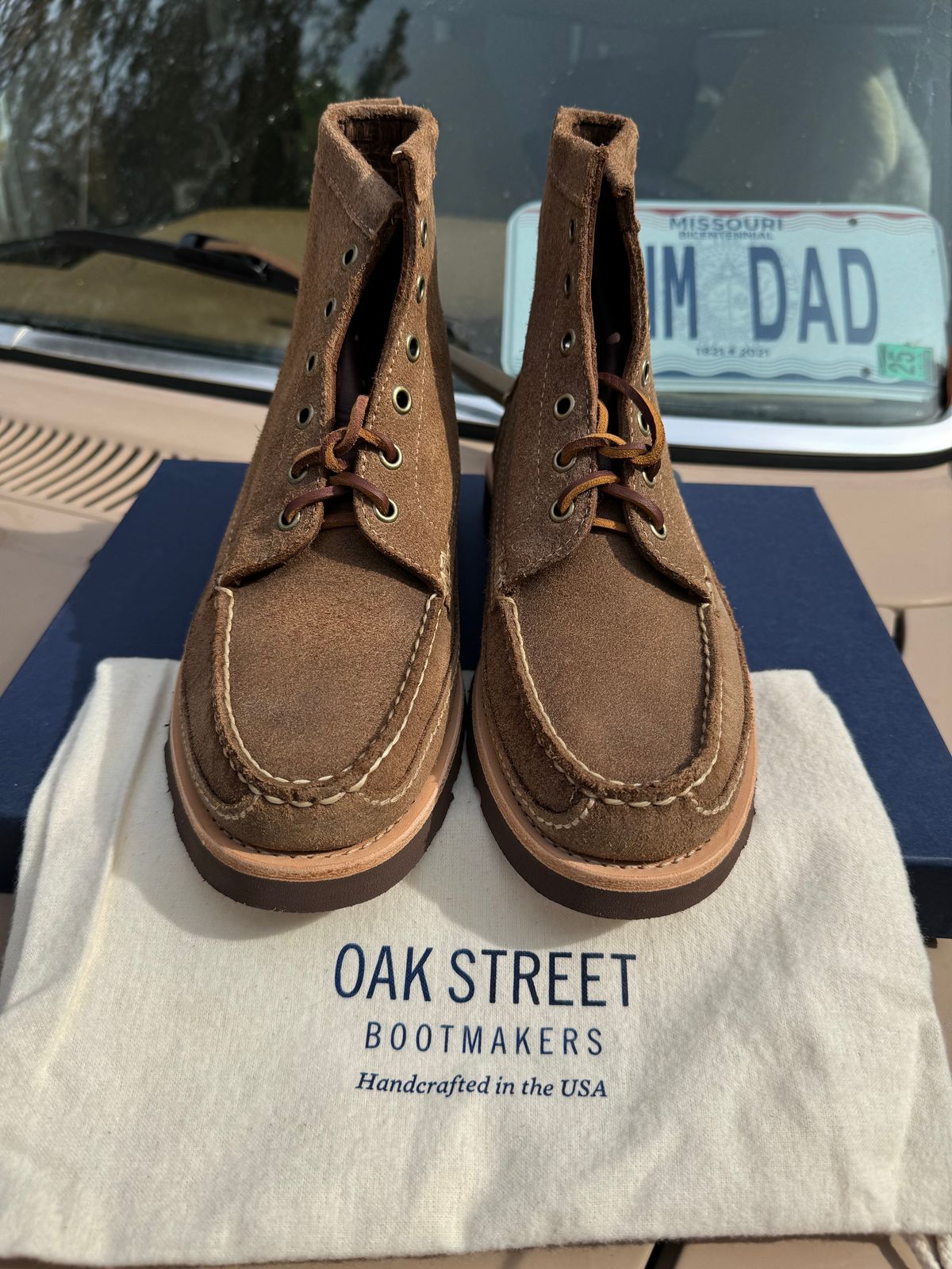 Photo by missouridenimdad on October 28, 2024 of the Oak Street Bootmakers Camp Boot in Horween Natural Chromexcel Reverse.