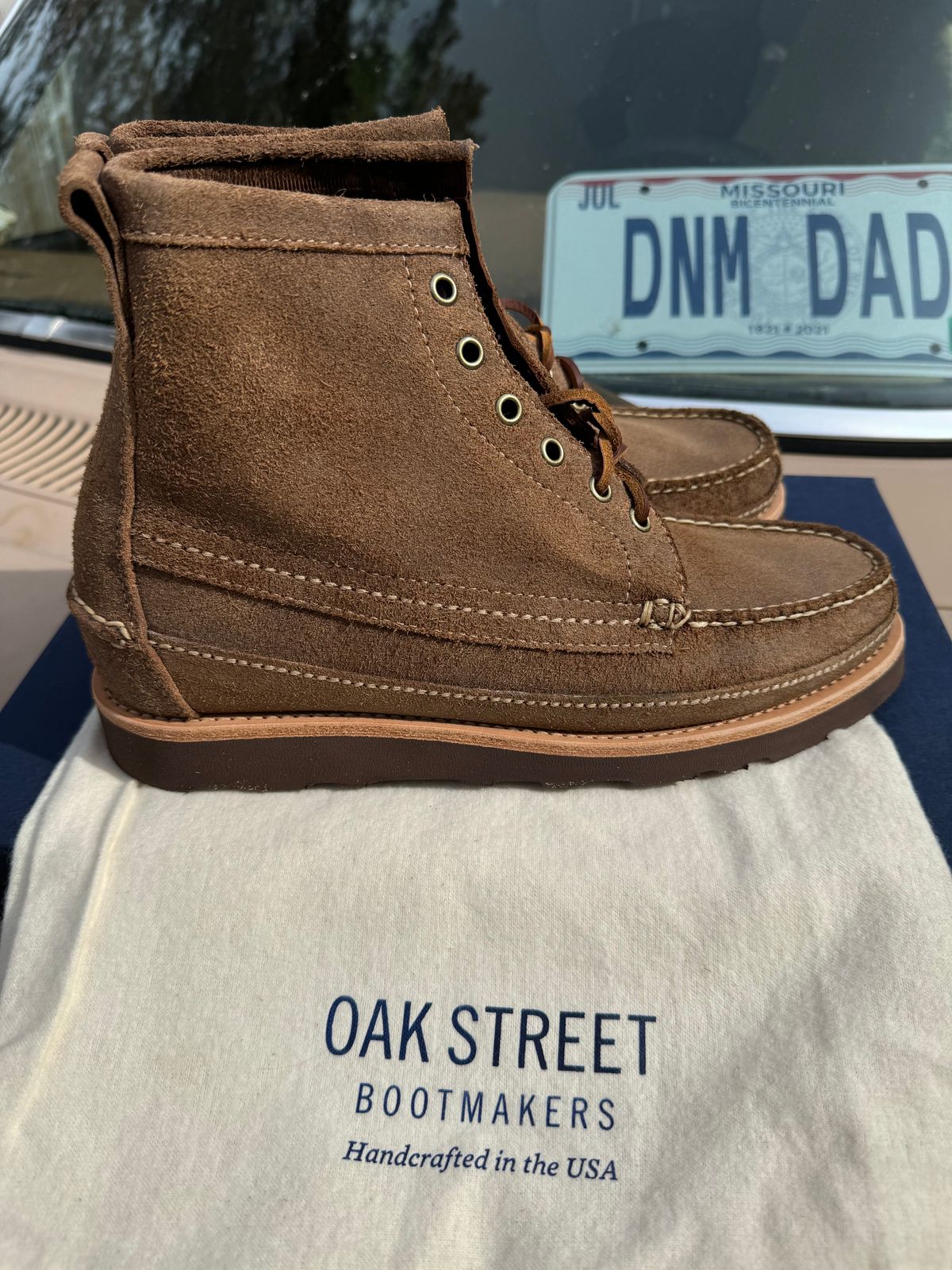 Photo by missouridenimdad on October 28, 2024 of the Oak Street Bootmakers Camp Boot in Horween Natural Chromexcel Reverse.