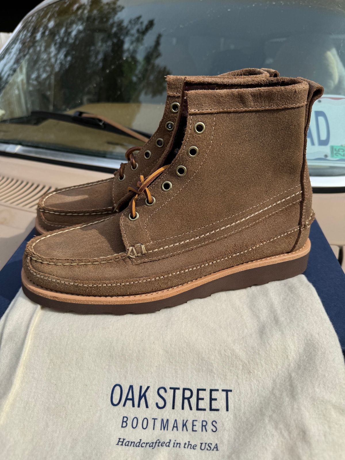 Photo by missouridenimdad on October 28, 2024 of the Oak Street Bootmakers Camp Boot in Horween Natural Chromexcel Reverse.