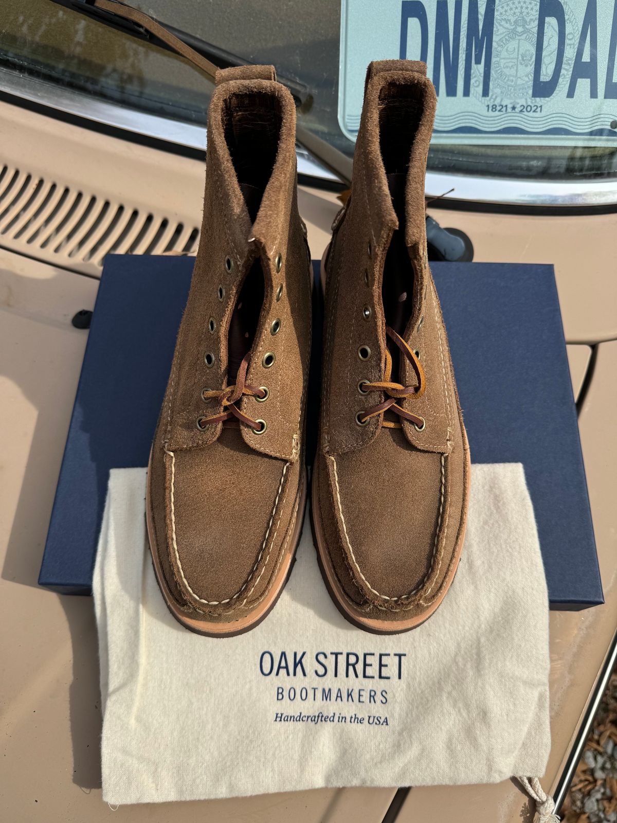 Photo by missouridenimdad on October 28, 2024 of the Oak Street Bootmakers Camp Boot in Horween Natural Chromexcel Reverse.