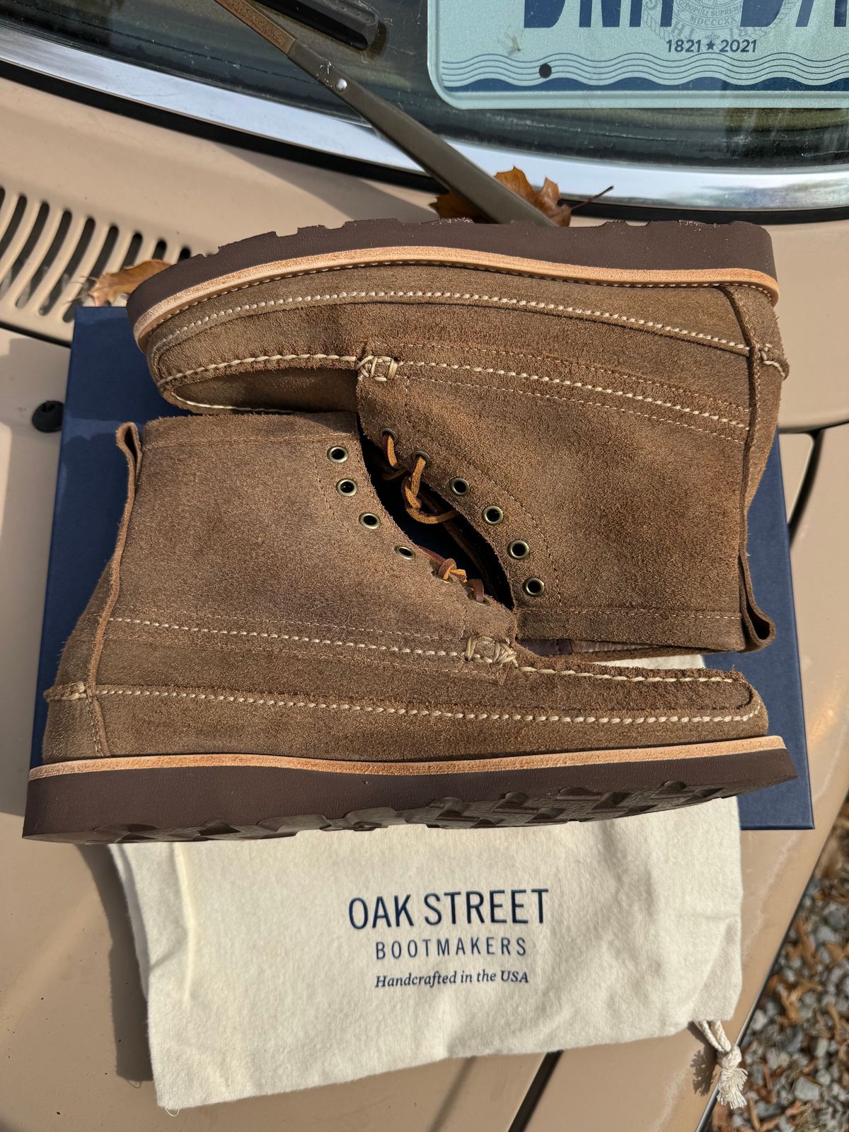 Photo by missouridenimdad on October 28, 2024 of the Oak Street Bootmakers Camp Boot in Horween Natural Chromexcel Reverse.