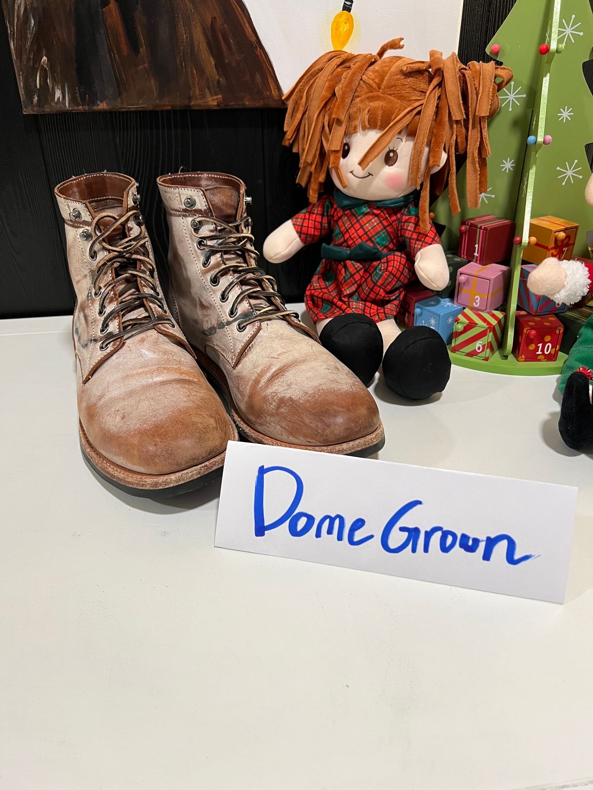 Photo by missouridenimdad on November 1, 2023 of the Oak Street Bootmakers Trench Boot in Volpi Whitewash Overdye Abetone.