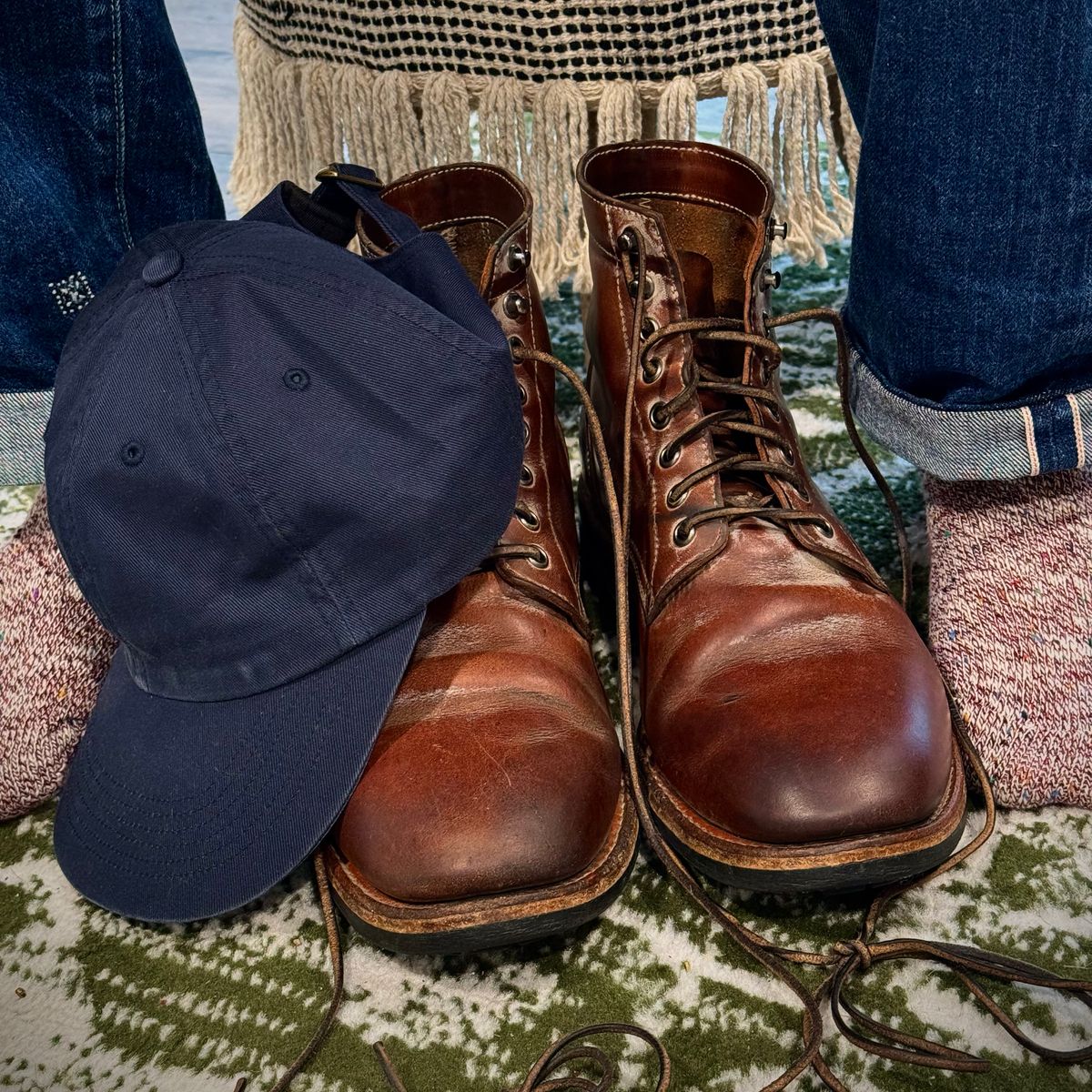 Photo by missouridenimdad on April 25, 2024 of the Oak Street Bootmakers Trench Boot in Volpi Whitewash Overdye Abetone.