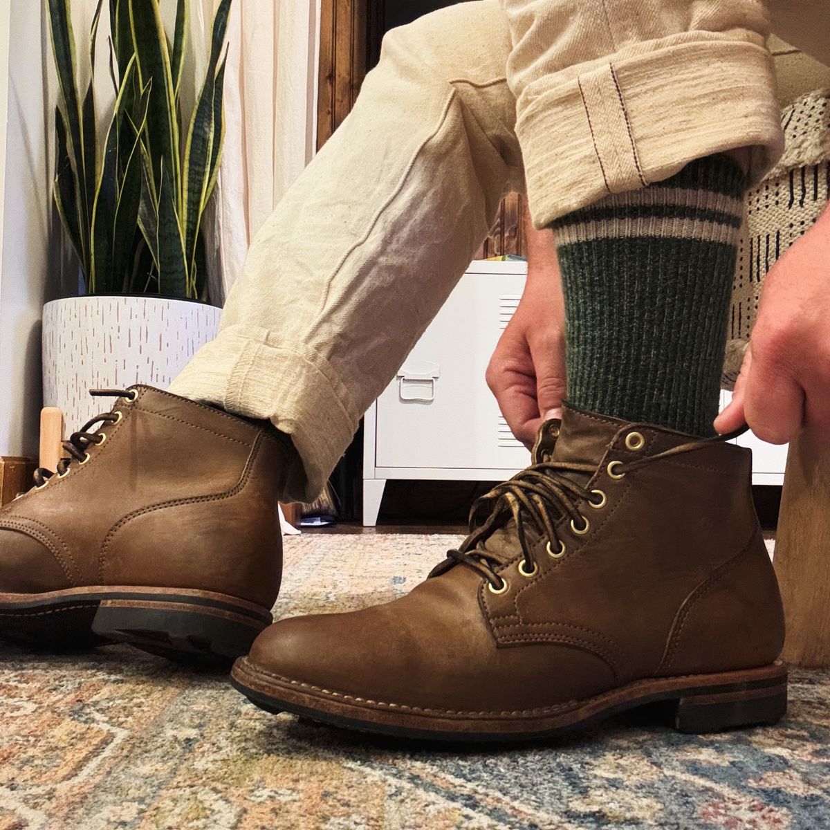 Photo by missouridenimdad on March 31, 2024 of the Viberg Service Boot in Maryam Light Grey Horsebutt.